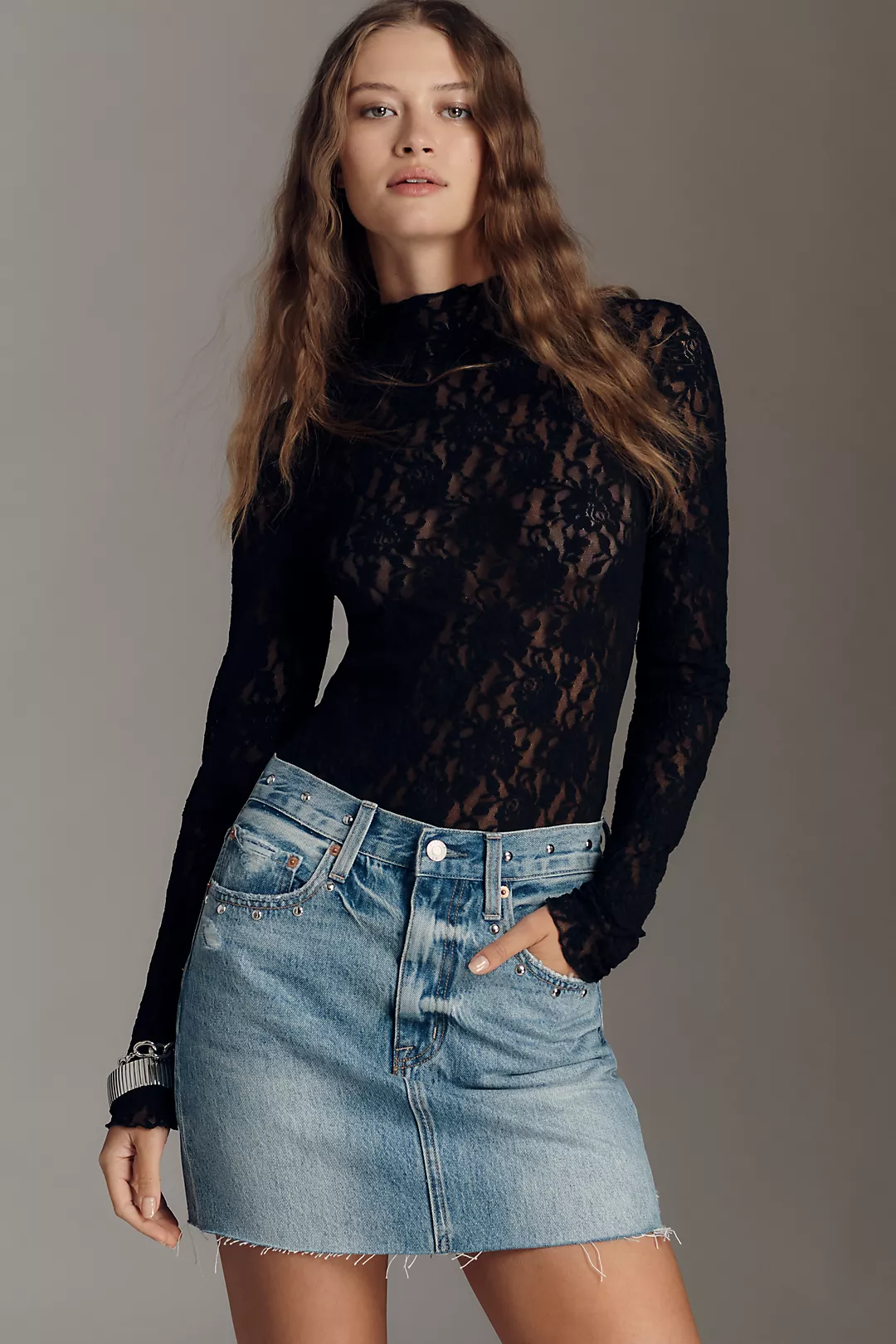 Pistola Skye High-Rise Studded Denim Mini Skirt