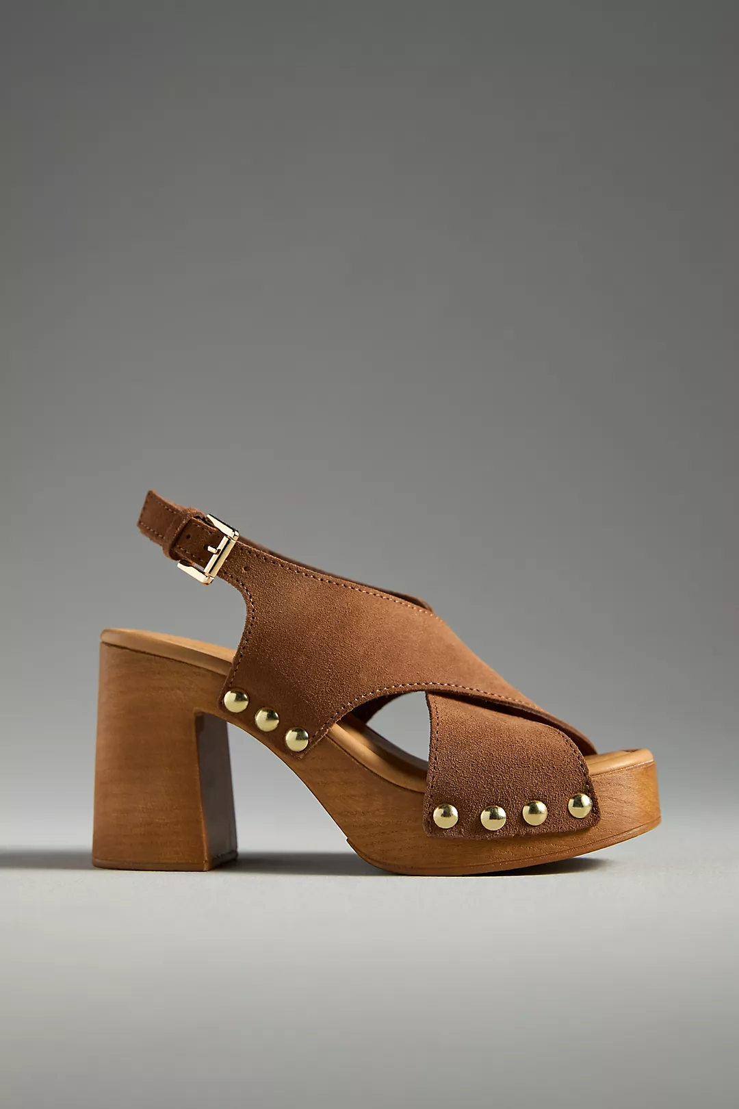 By Anthropologie Studded Wood-Bottom Platform Sandals