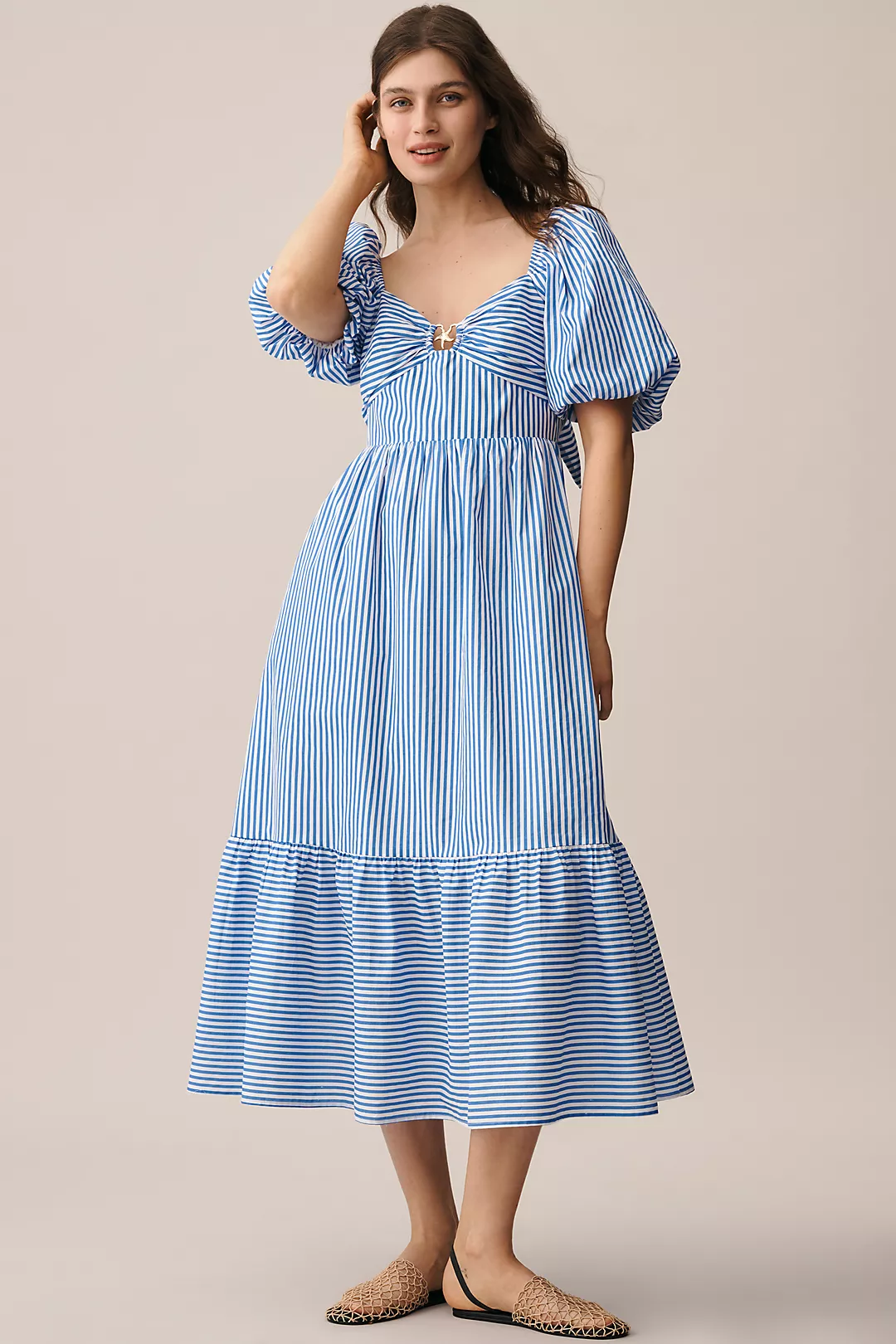 English Factory Puff-Sleeve Sweetheart A-Line Midi Dress