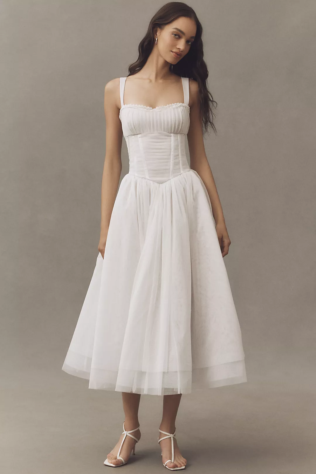 BHLDN Sleeveless Corset Tulle Fit & Flare Midi Dress