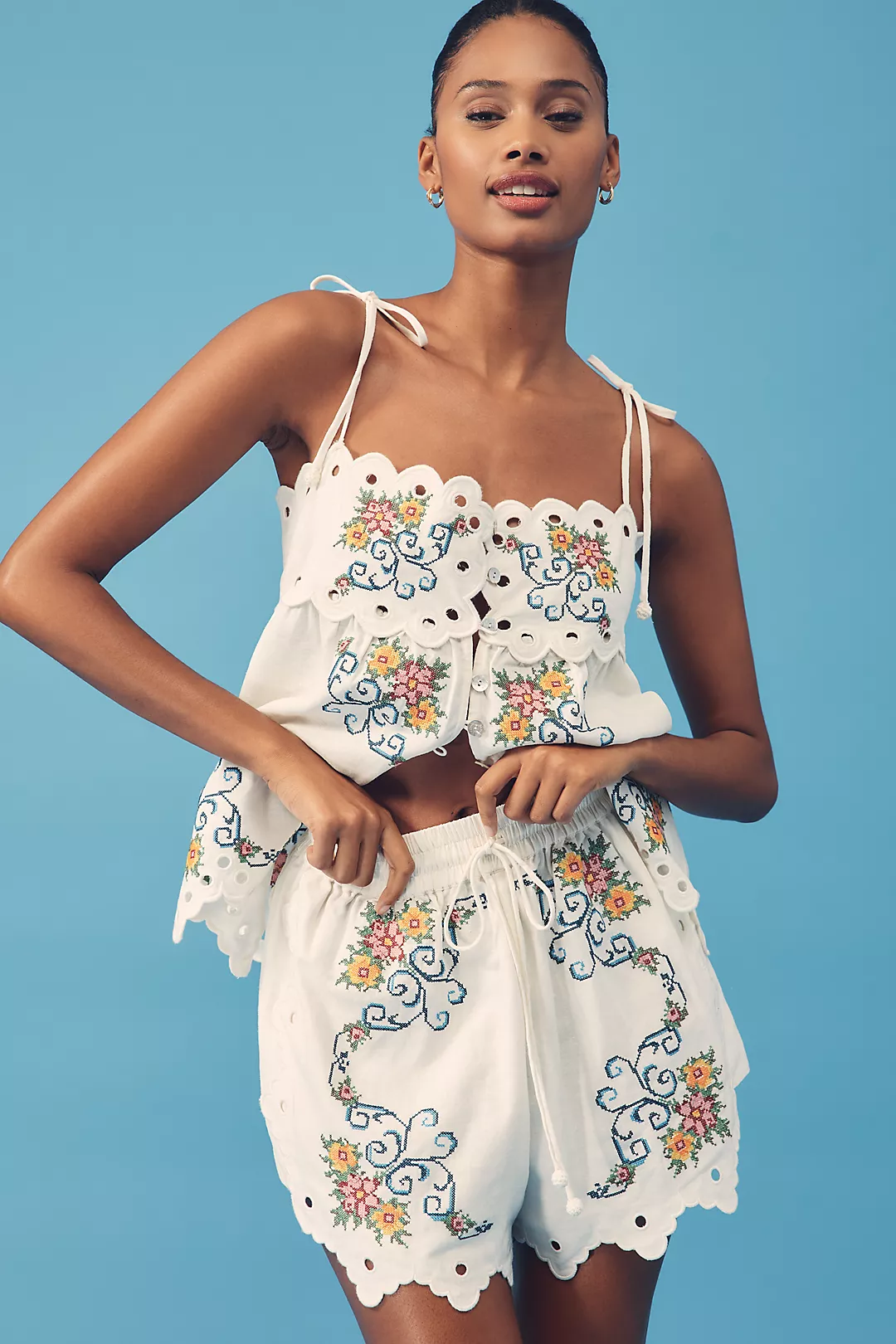 Farm Rio Grandma's Treasure Linen-Blend Pull-On Shorts