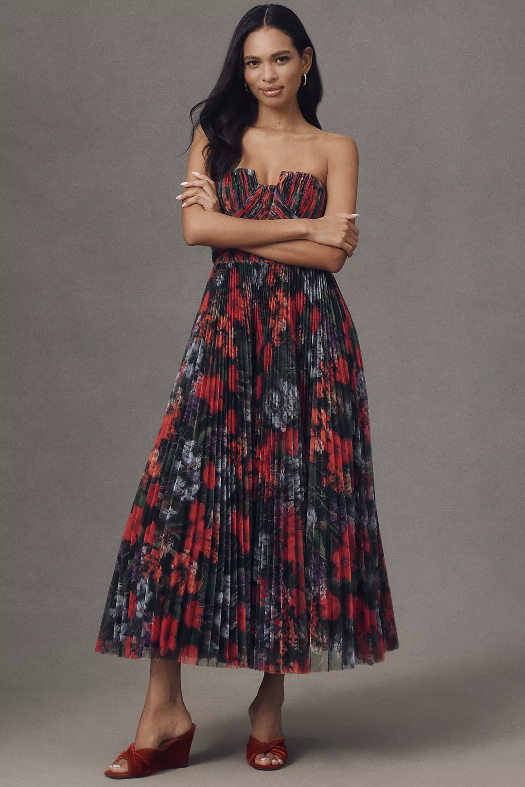 Hutch Corene Strapless Floral Tulle A-Line Midi Dress