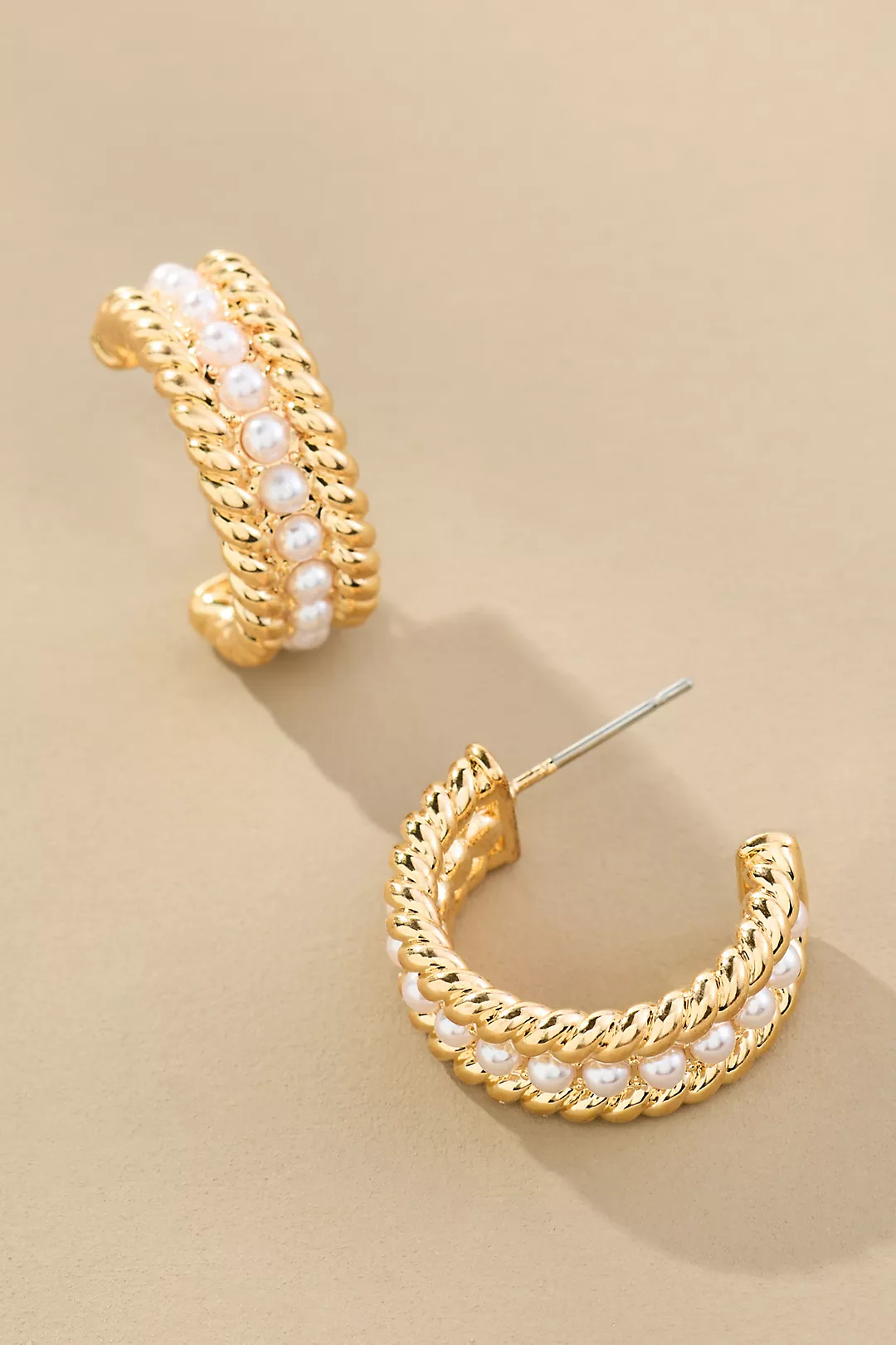 Braided Pearl Hoop Earrings