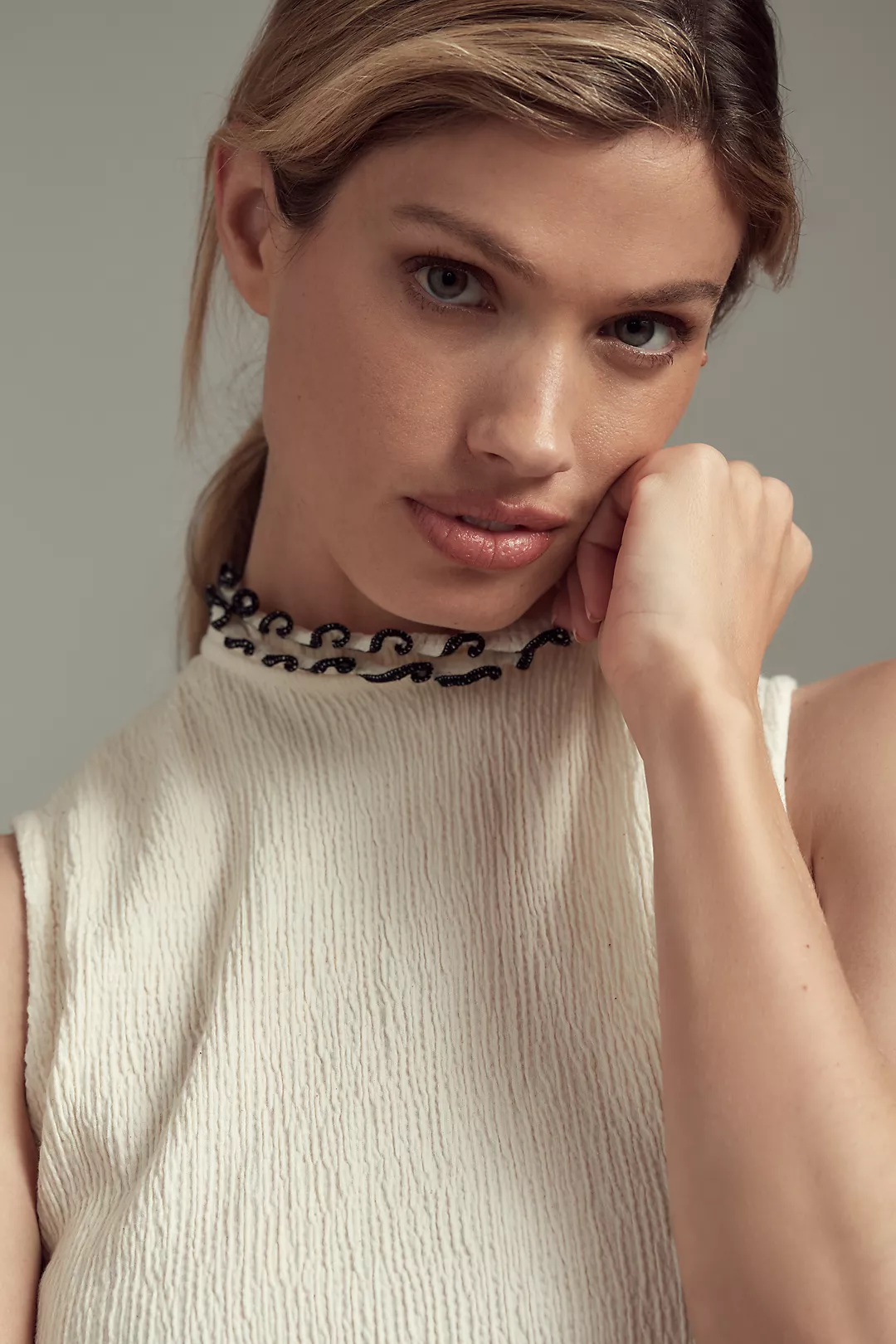 Nation Los Angeles Pearl Ruffle-Neck Top