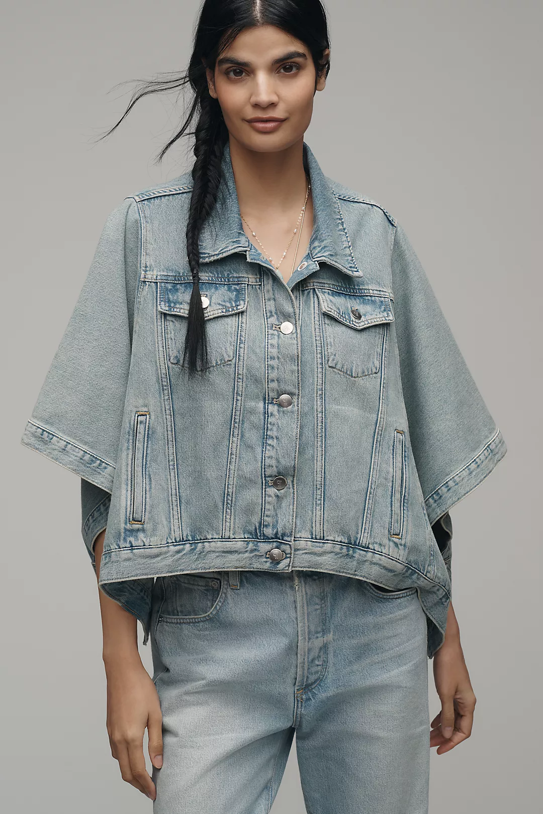 The Weston Cape Denim Boyfriend Jacket by Pilcro