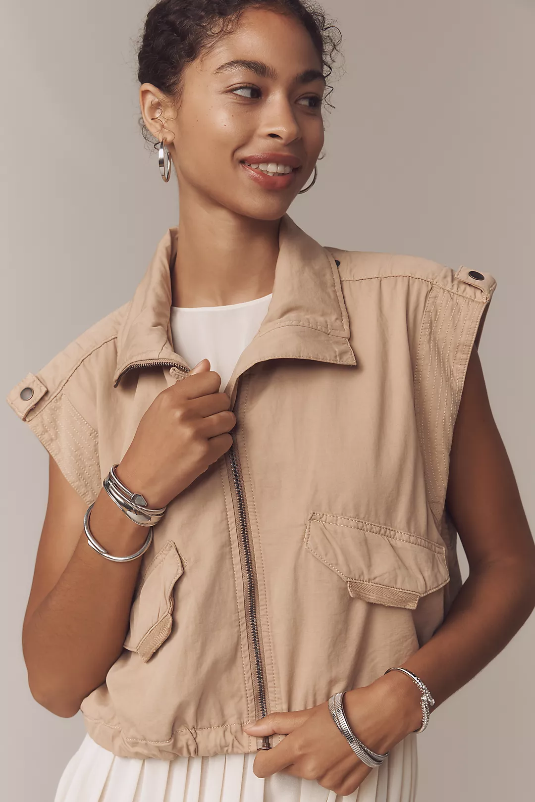 By Anthropologie Linen Blend Cinched Hem Vest