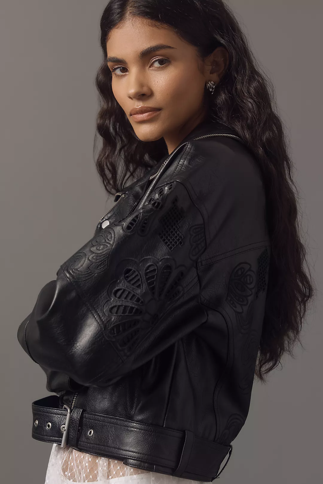 By Anthropologie Faux-Leather Eyelet Moto Jacket