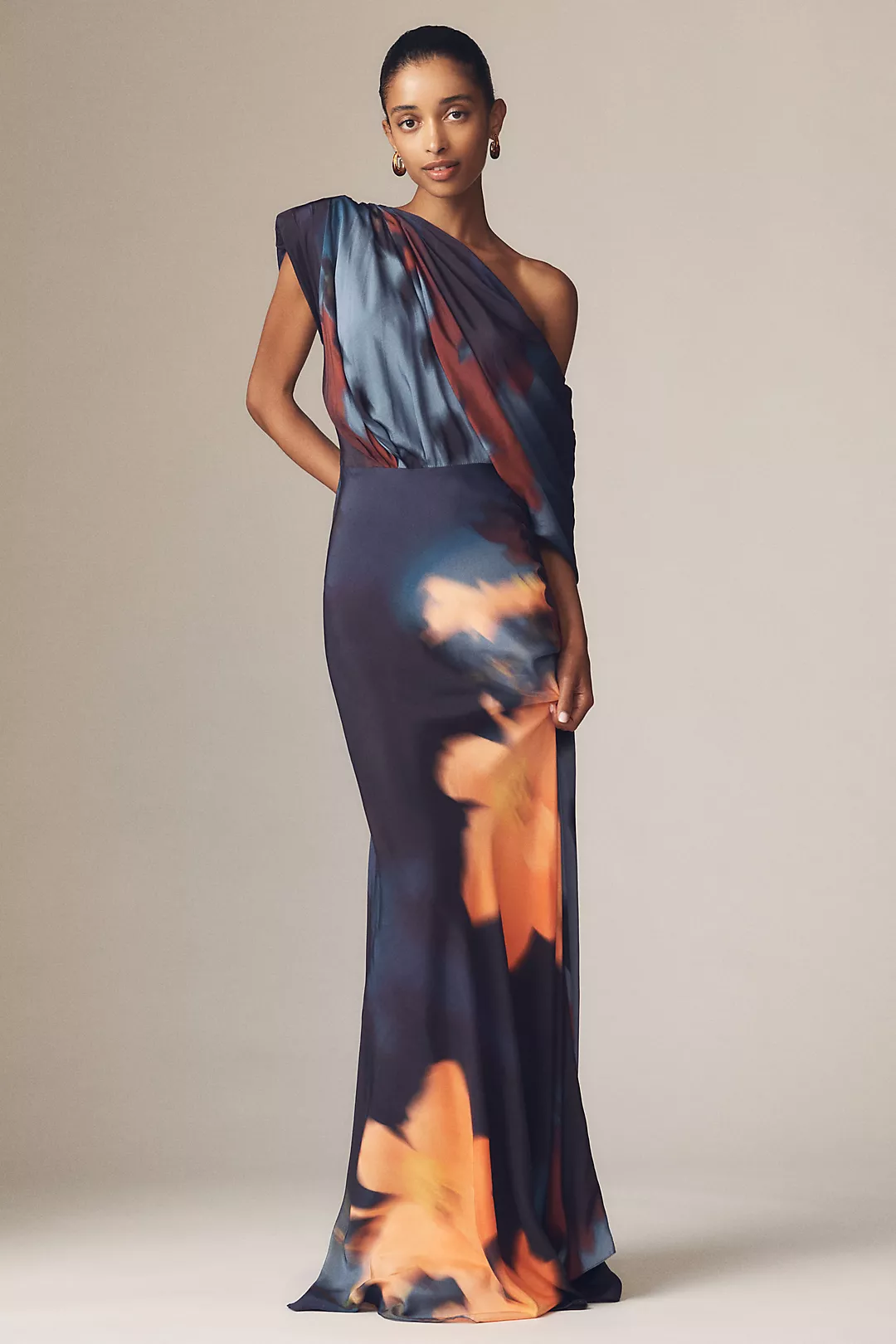 Sisters. Angelina Asymmetric Draped One-Shoulder Maxi Dress