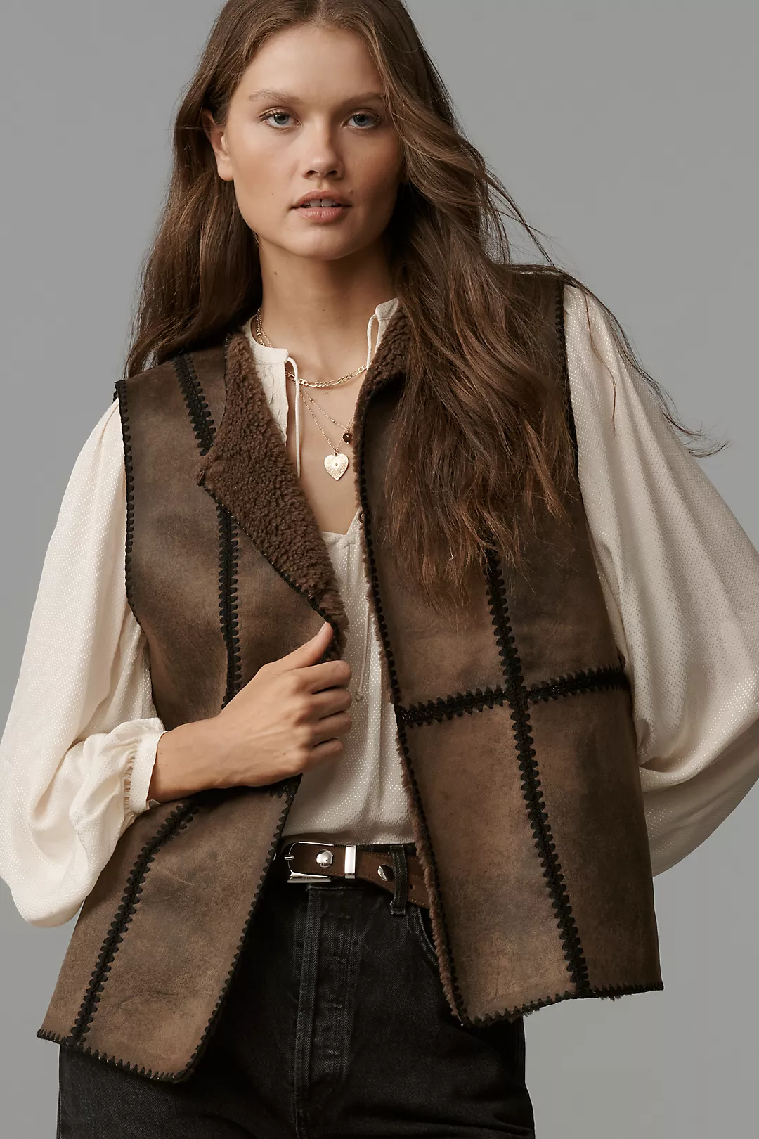 By Anthropologie Stitched Sherpa Fleece Vest