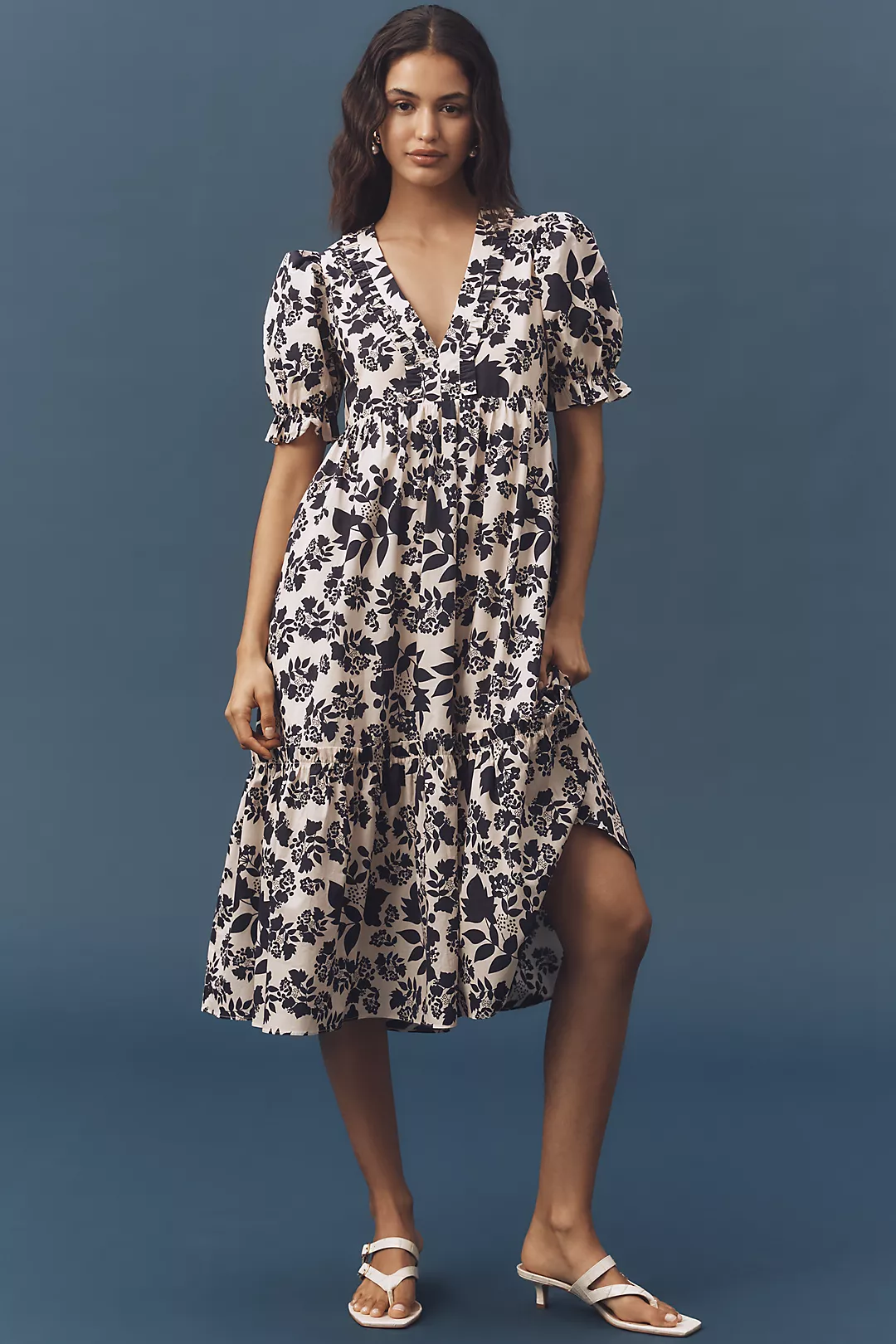 English Factory Puff-Sleeve V-Neck Midi Dress