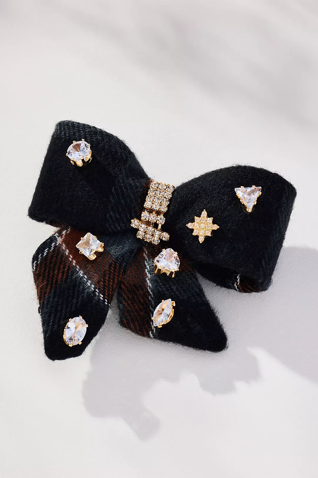 Embellished Plaid Bow Brooch