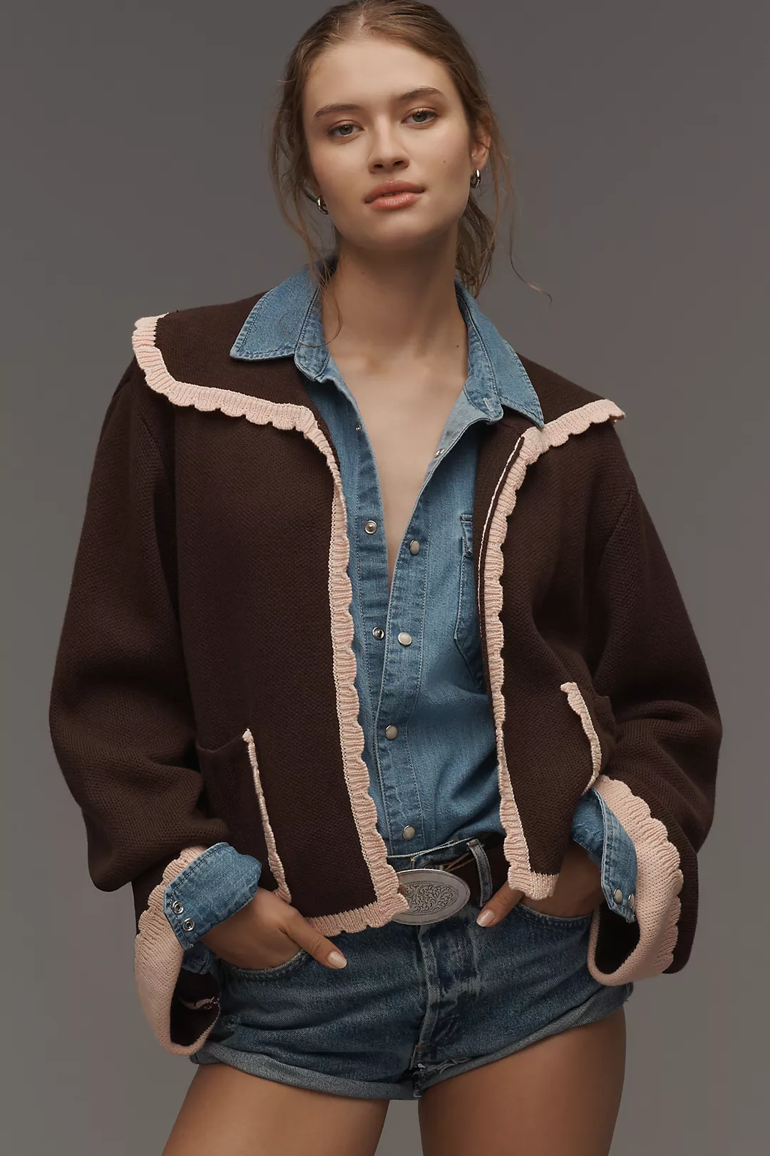 FRNCH x Anthropologie Scallop-Collar Cardigan Sweater