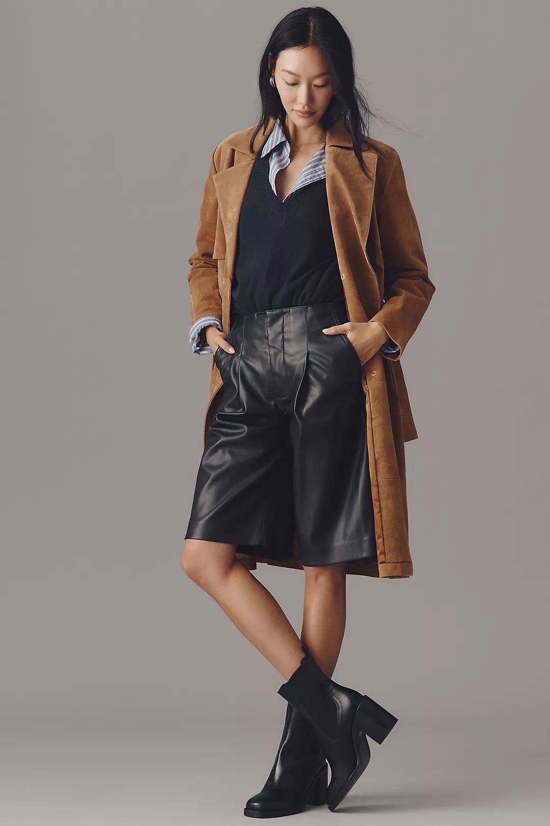 Hudson Faux-Leather Pleated Trouser Bermuda Shorts