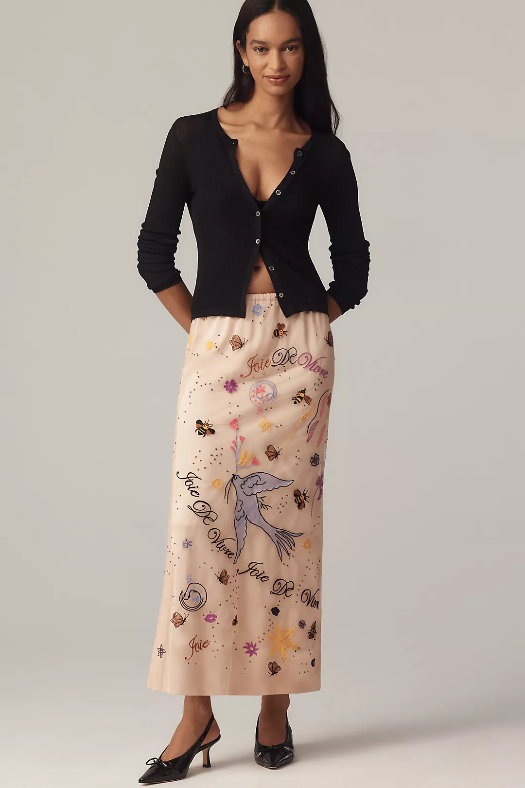 By Anthropologie Icon Embroidered Slim Maxi Skirt