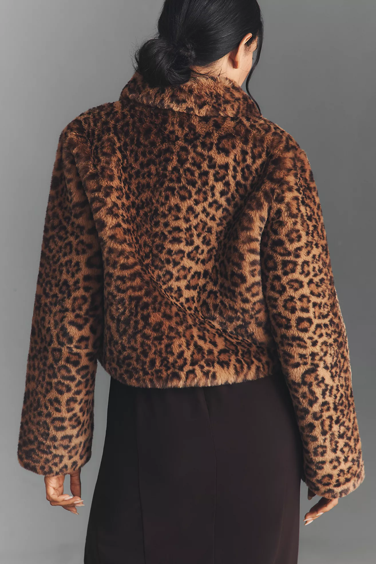 Maeve Faux Fur Leopard Crop Jacket