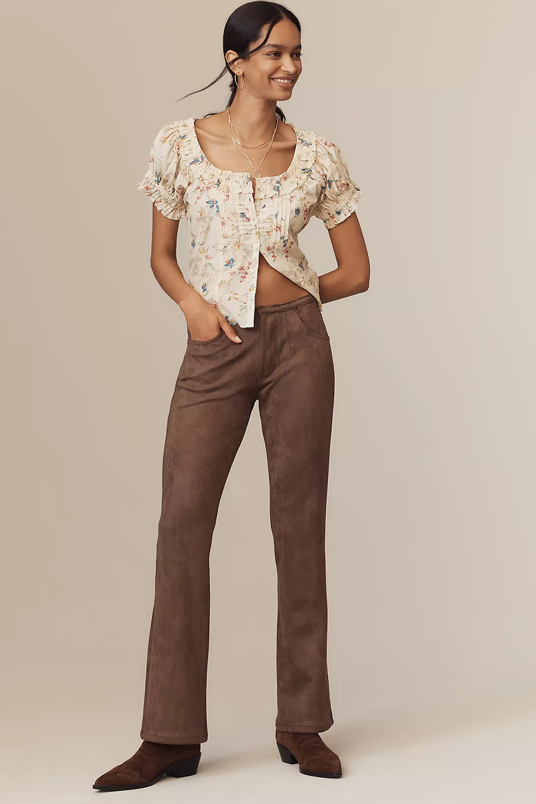 Lioness Charismatic Faux-Suede Low-Rise Flare Pants