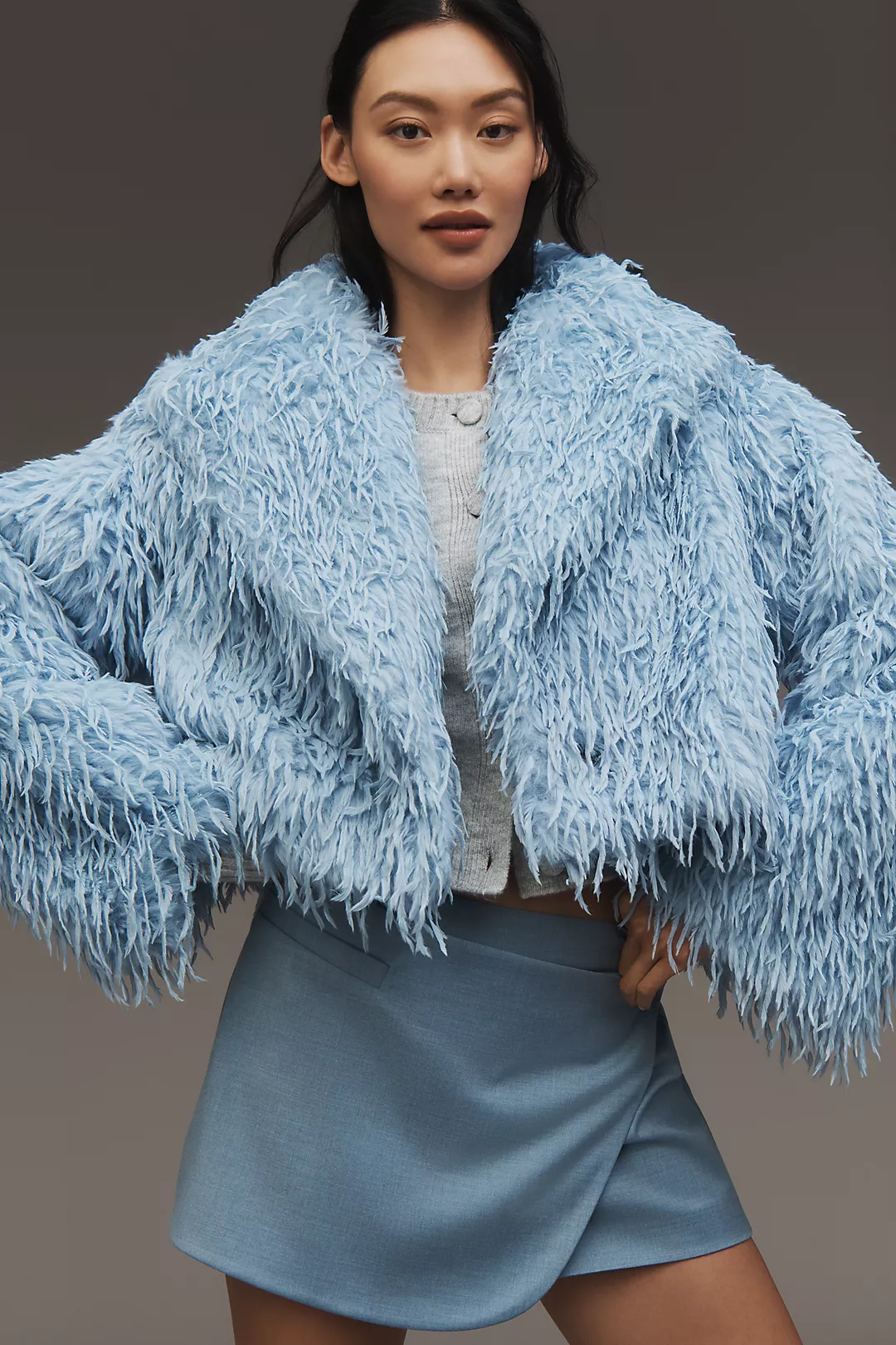 By Anthropologie Faux-Feather Fuzzy Crop Jacket