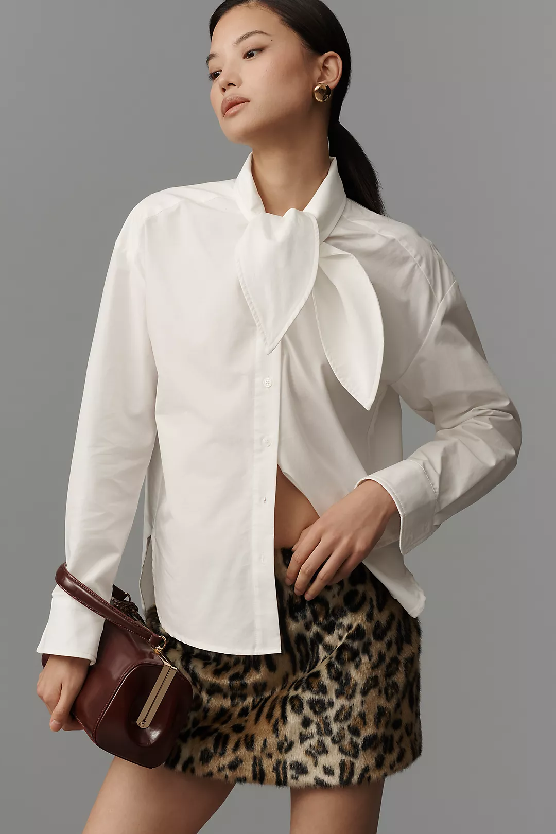 En Saison Marleigh Tie-Neck Buttondown Shirt