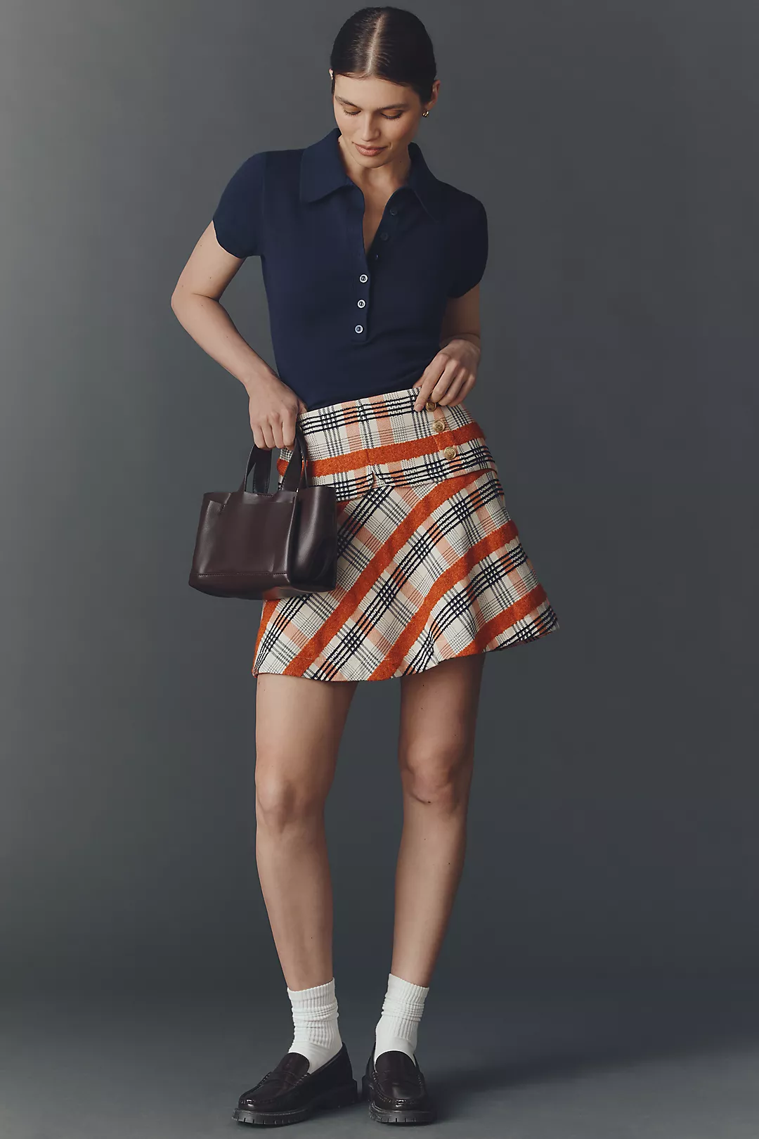 Maeve Tweed Button-Front Mini Skirt