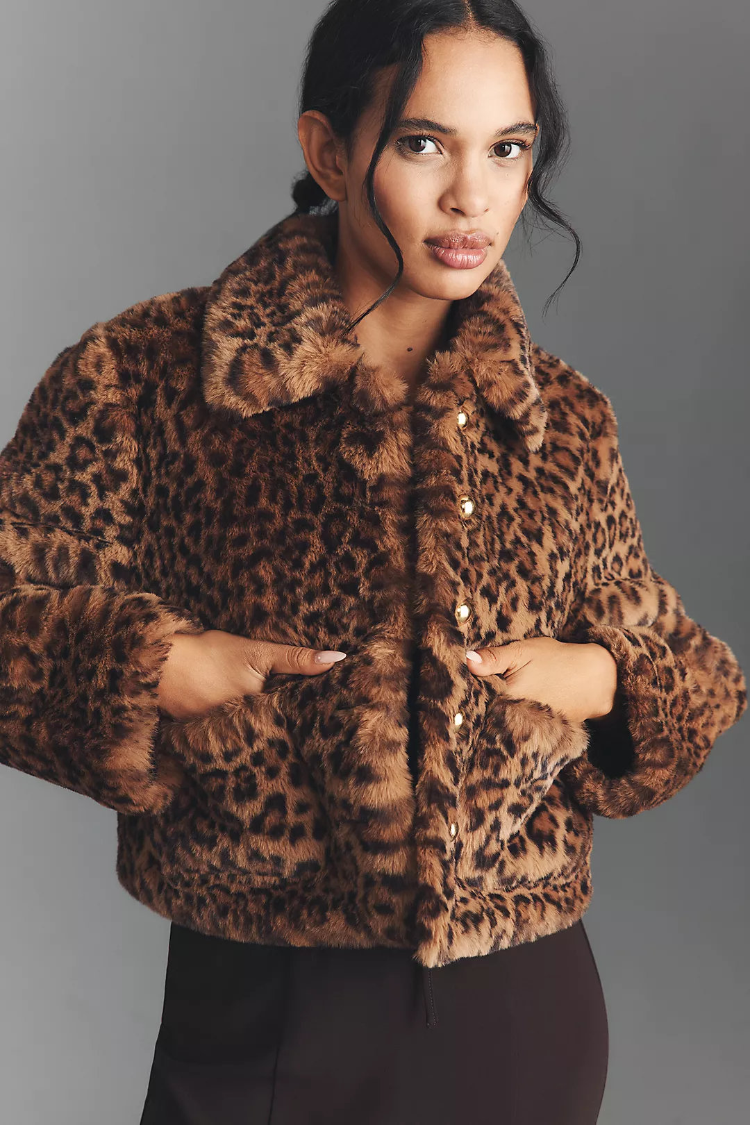 Maeve Faux-Fur Leopard Crop Jacket