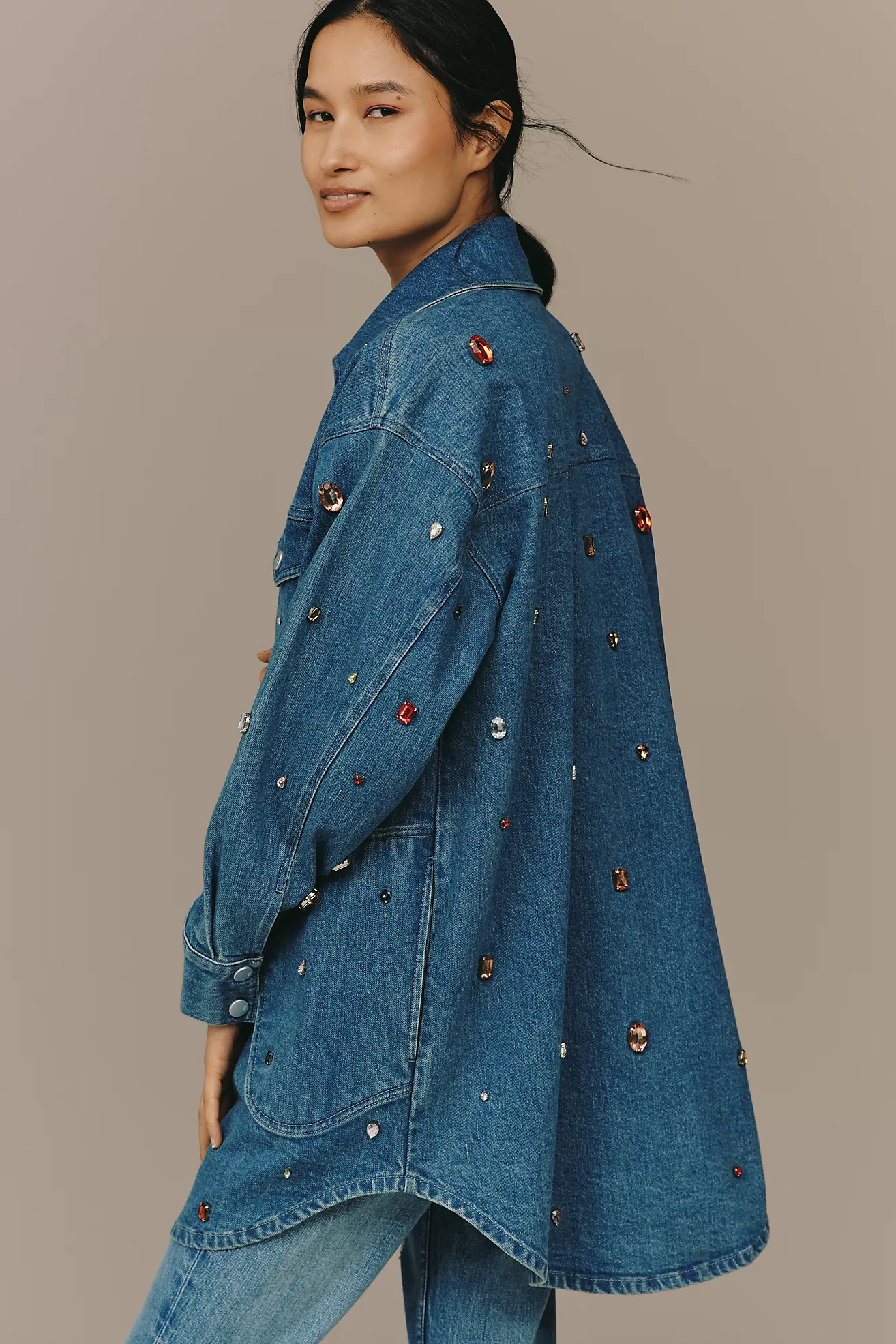 The Tillie Jeweled Denim Shacket by Pilcro