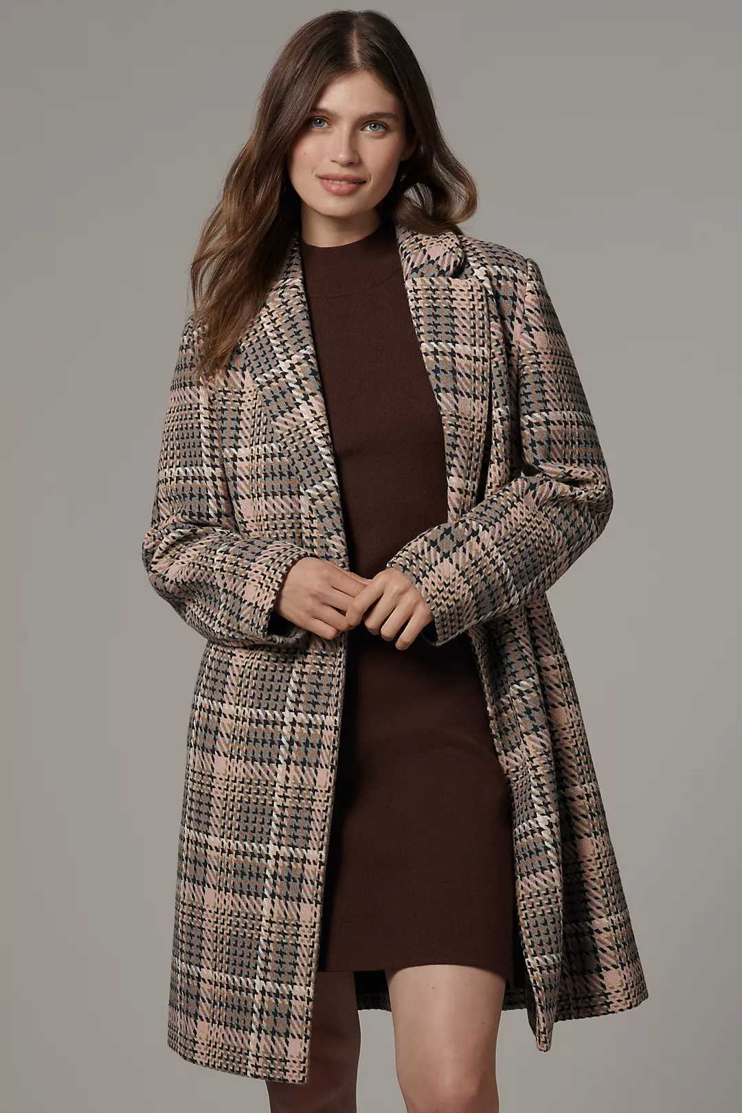 Ellen Tracy Plaid Tweed Double-Breasted Coat