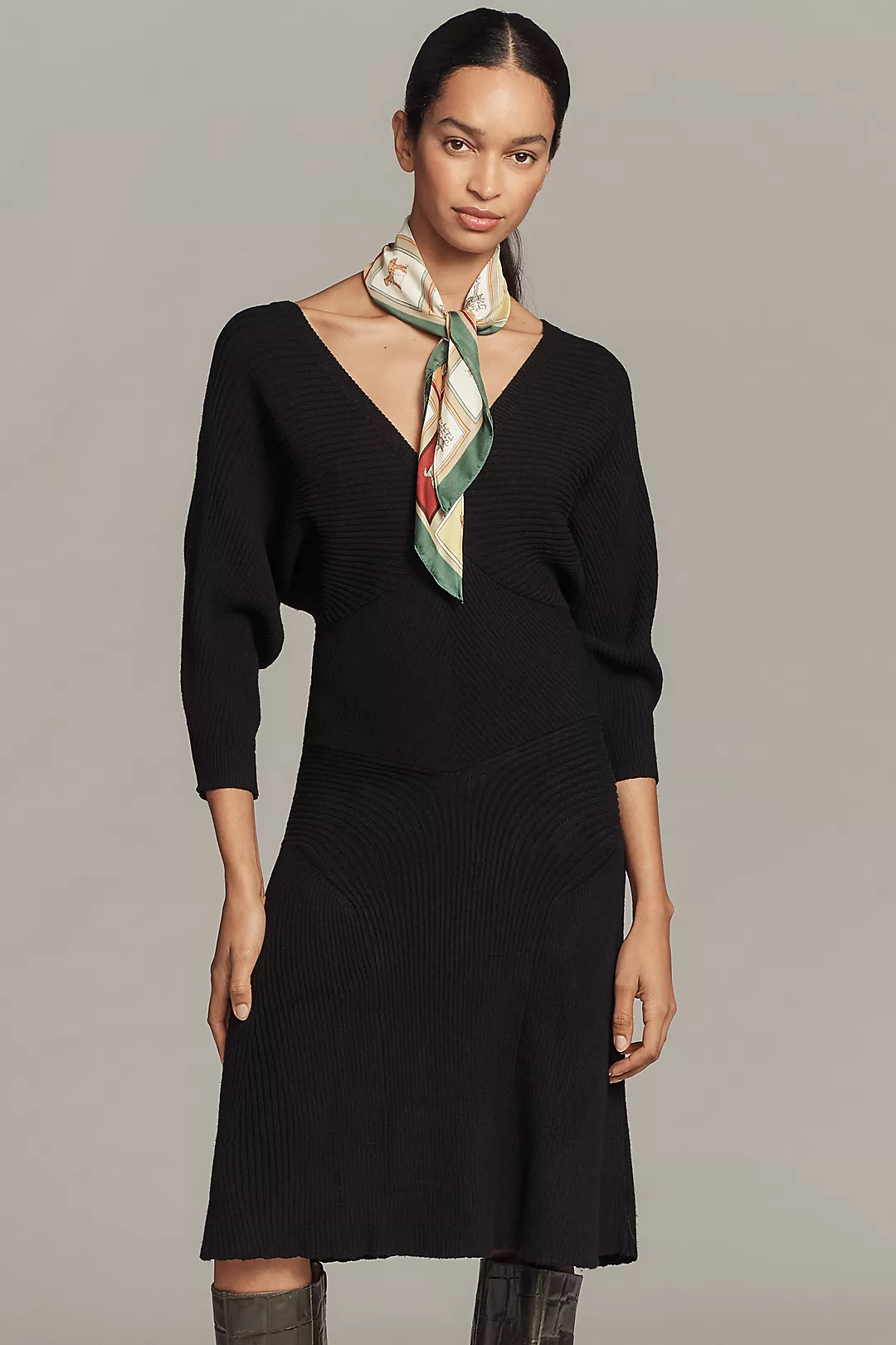 By Anthropologie Smocked-Waist Ribbed Sweater Dress