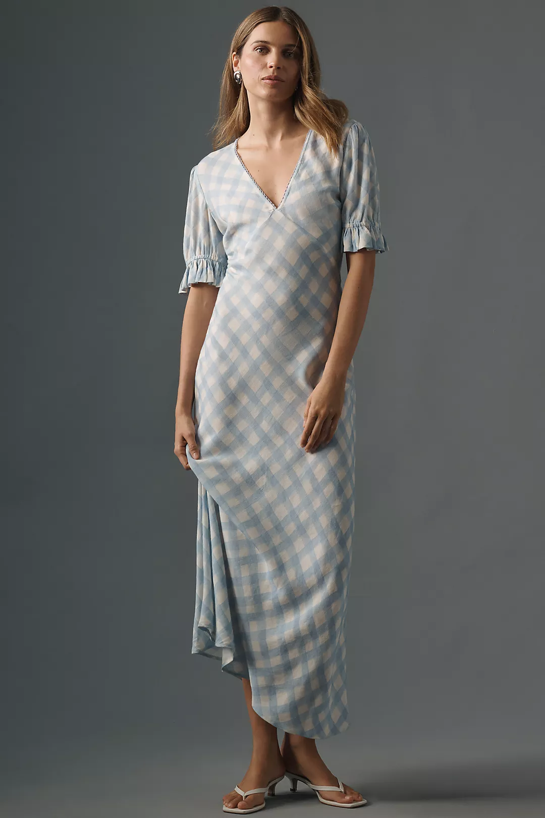 Conditions Apply Eniya Linen Blend Short-Sleeve V-Neck Slip Maxi Dress