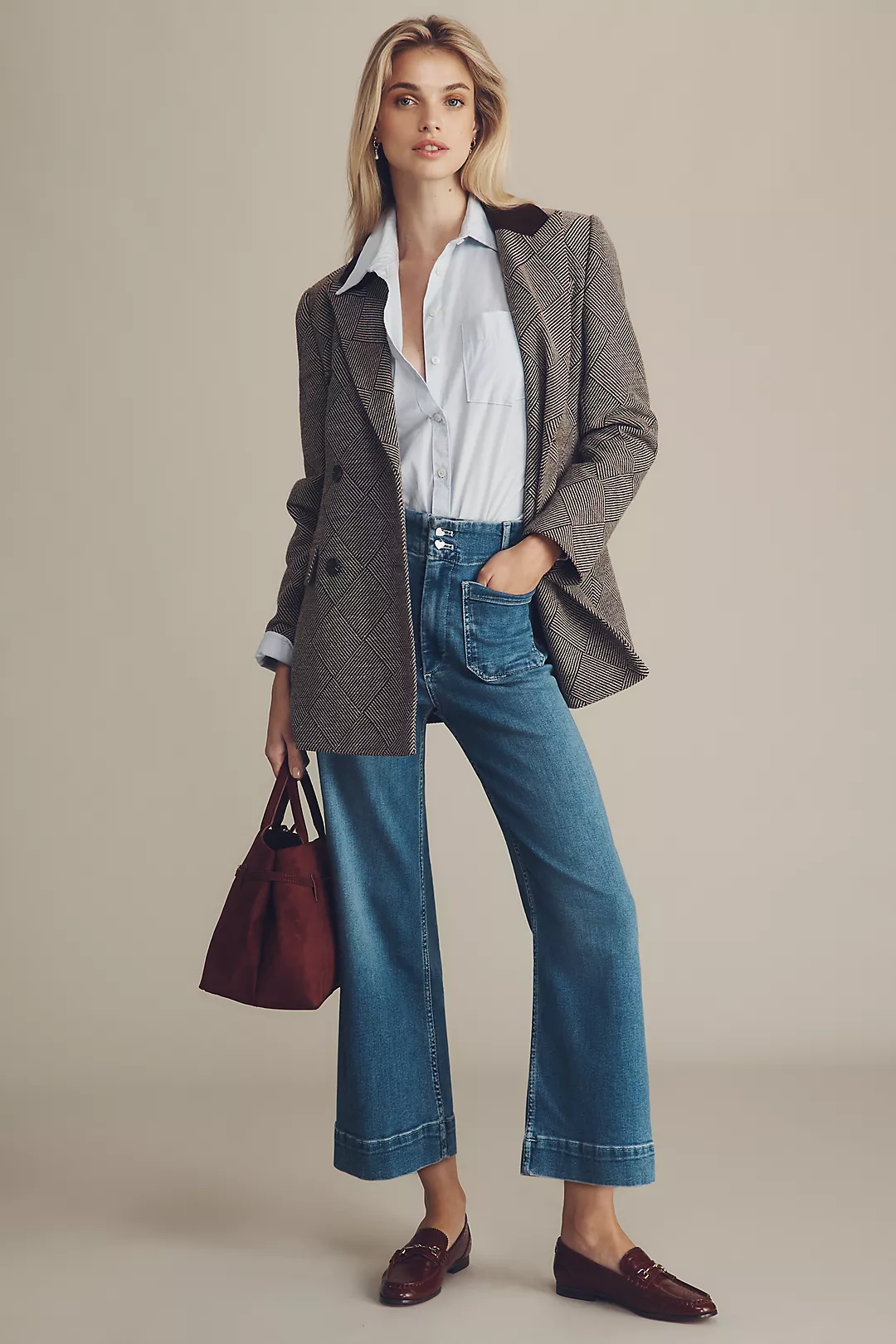 The Colette Crop High-Rise Wide-Leg Jeans by Maeve