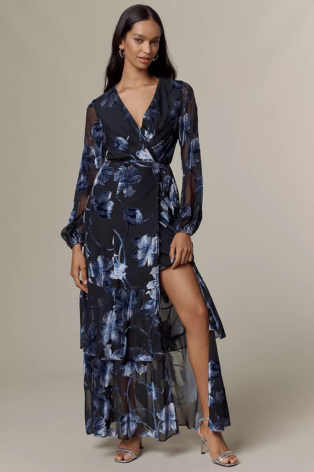 Hutch Long-Sleeve V-Neck Wrap Midi Dress