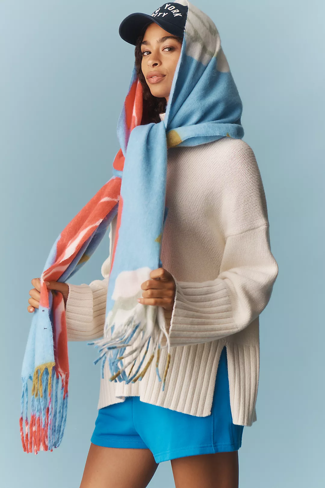 By Anthropologie Floral Brushed Fringe Scarf