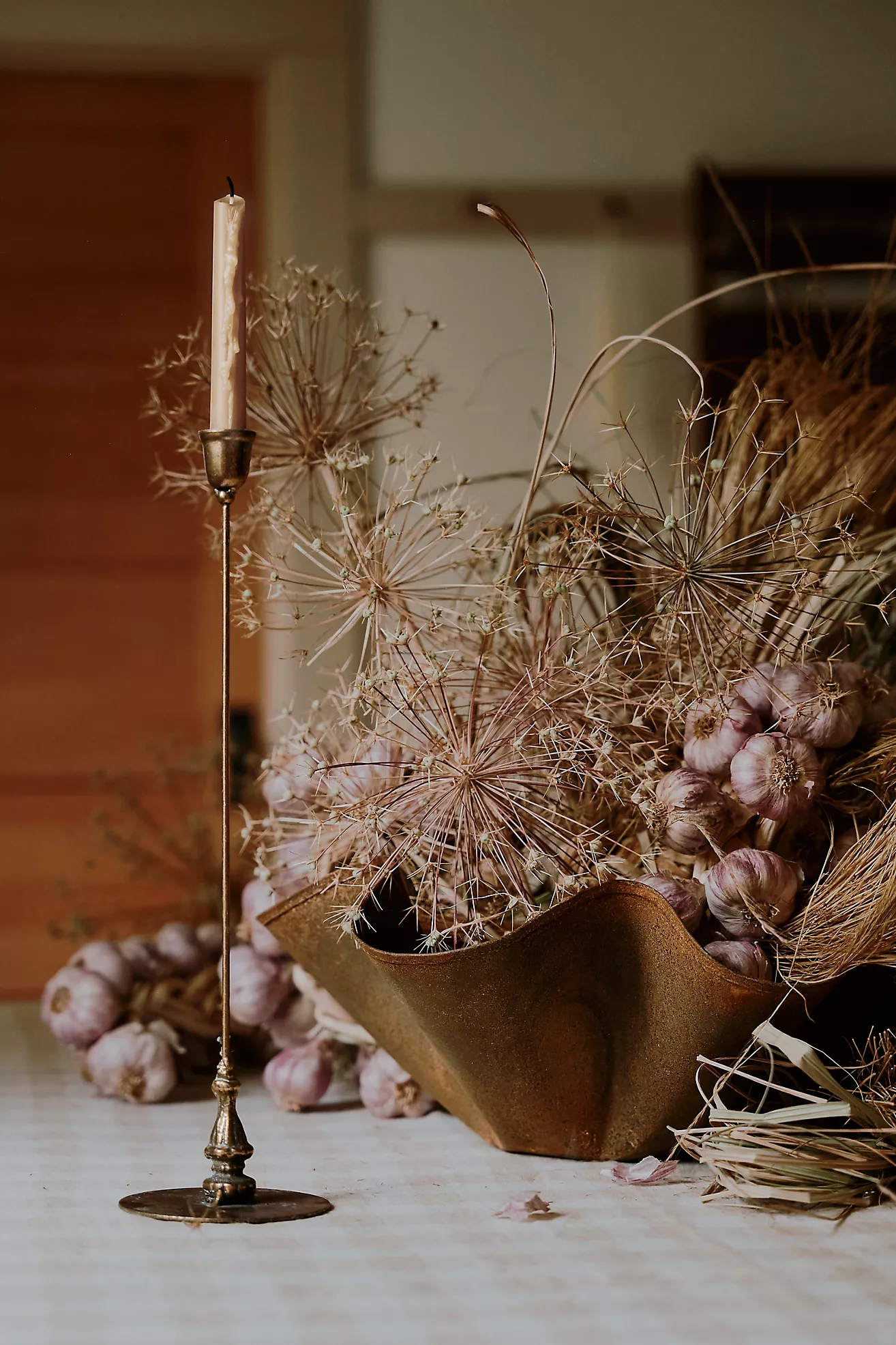 Slim Gilded Iron Candlestick