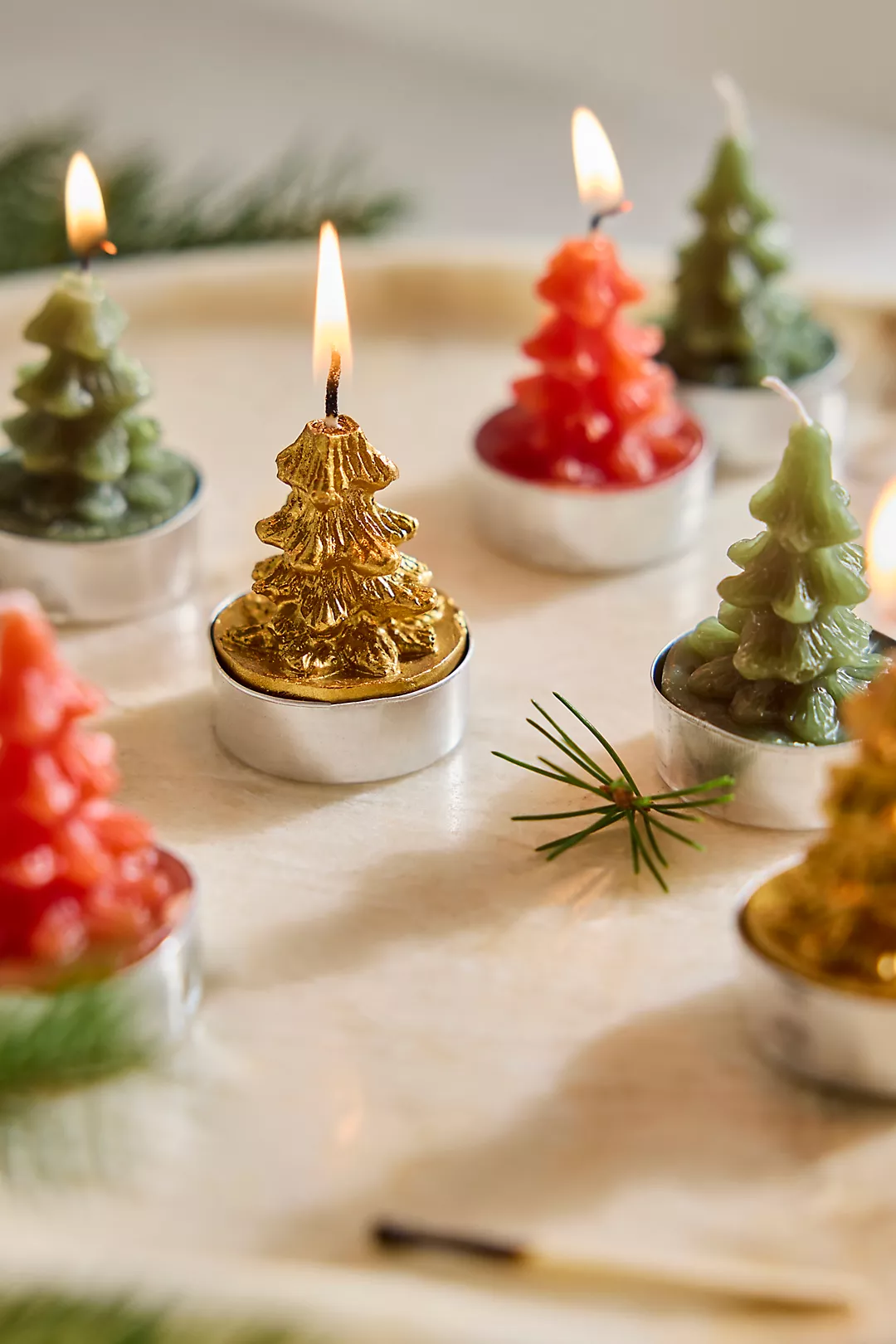 Evergreen Tree Tea Lights, Set of 9
