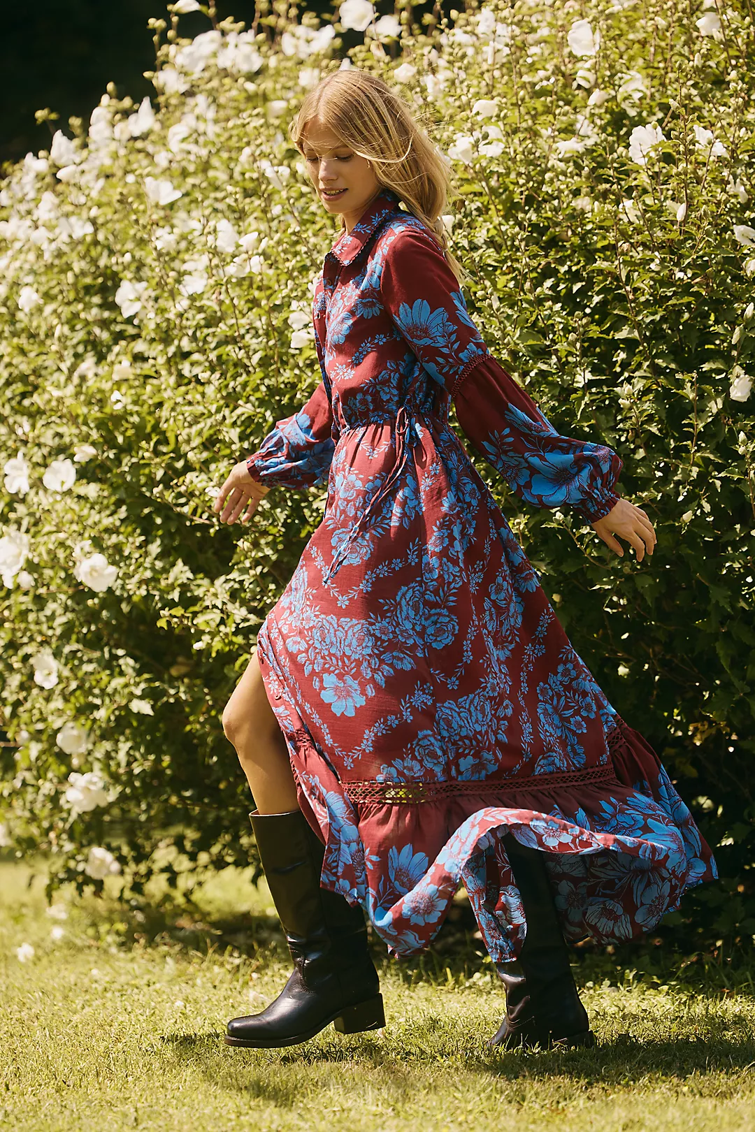 The Eleanora Printed Buttondown Midi Shirt Dress