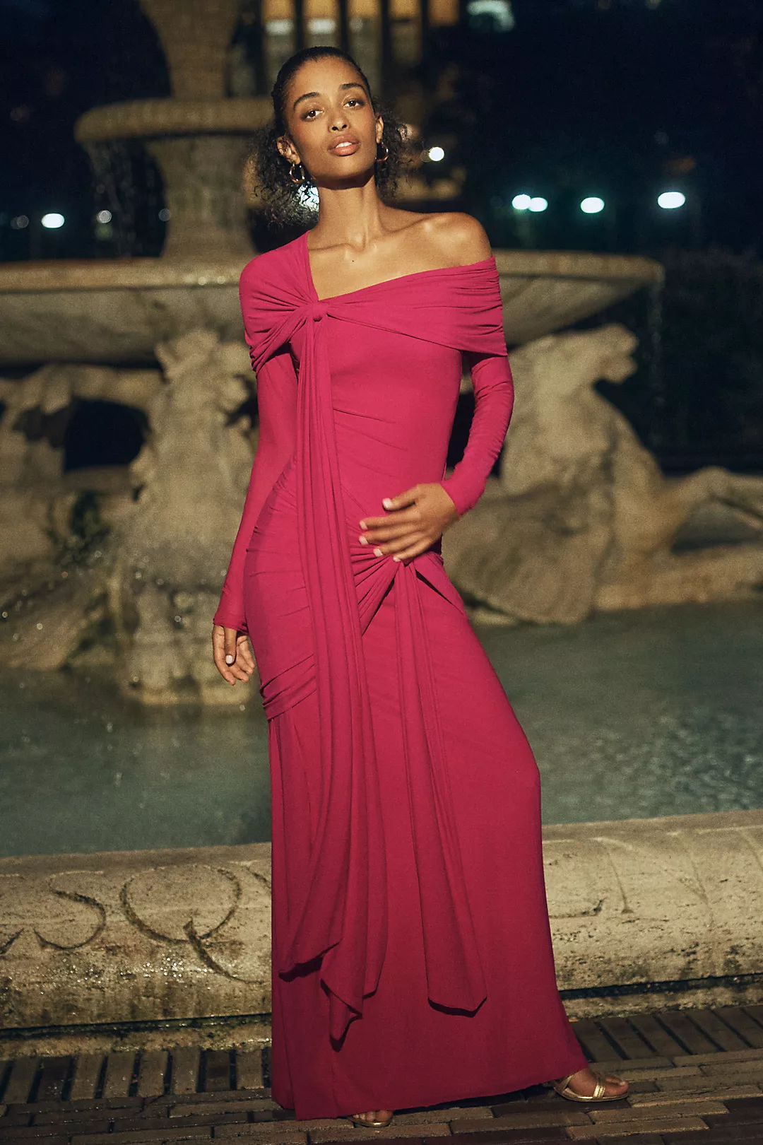 Deme by Gabriella Heloise Off-Shoulder Ruched Stretch Mesh Maxi Dress