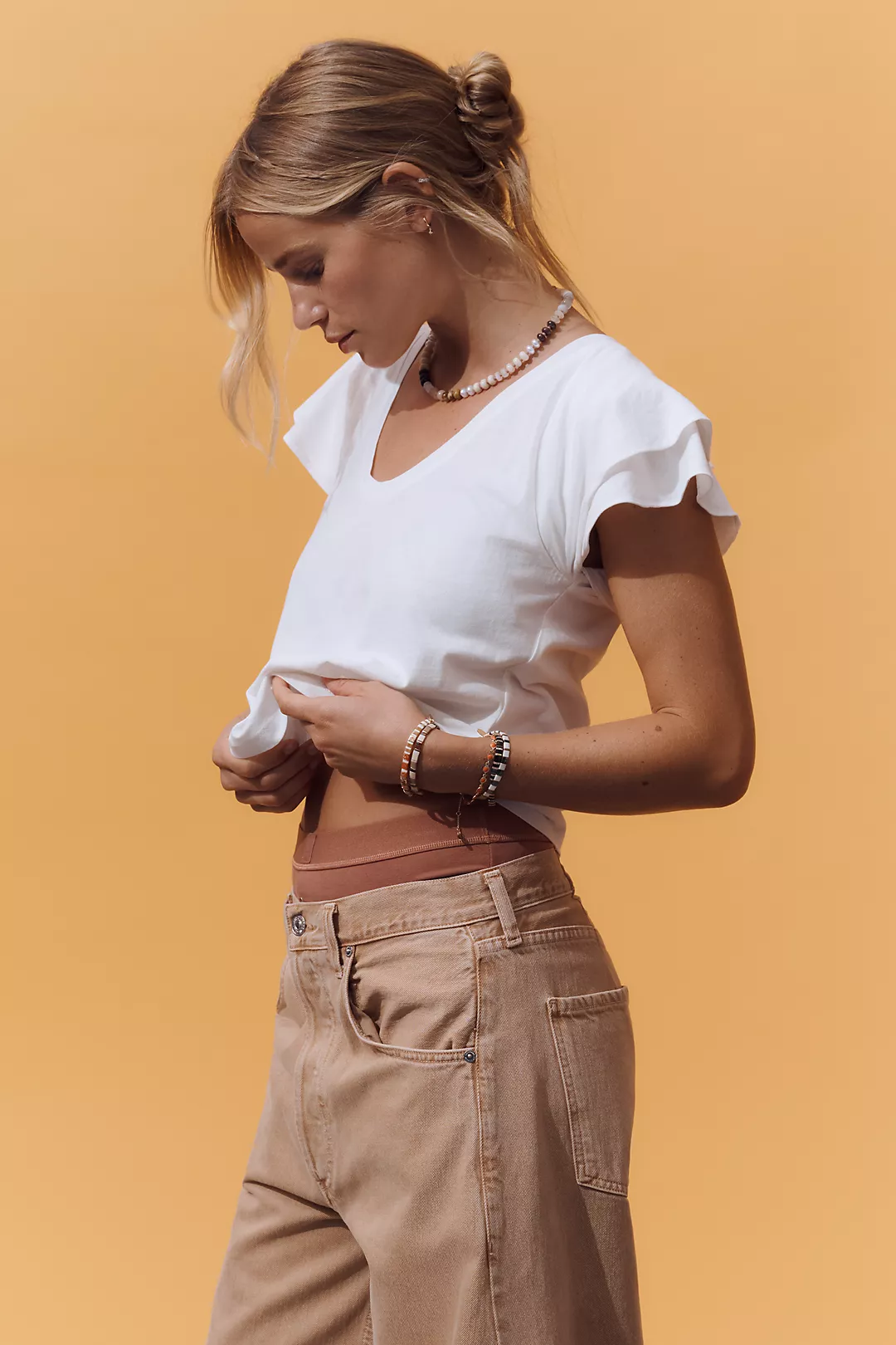 Maeve Scoop-Neck Flounce-Sleeve Tee