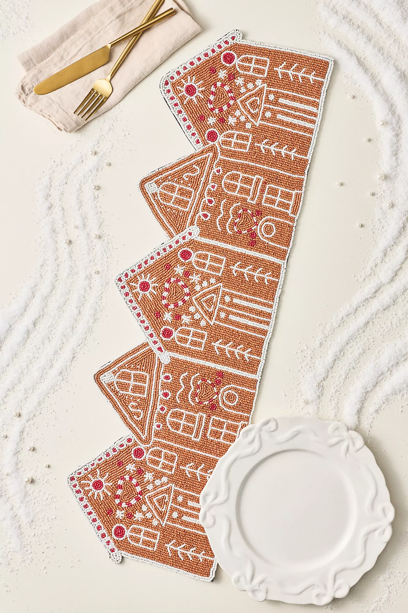 Beaded Gingerbread House Table Runner