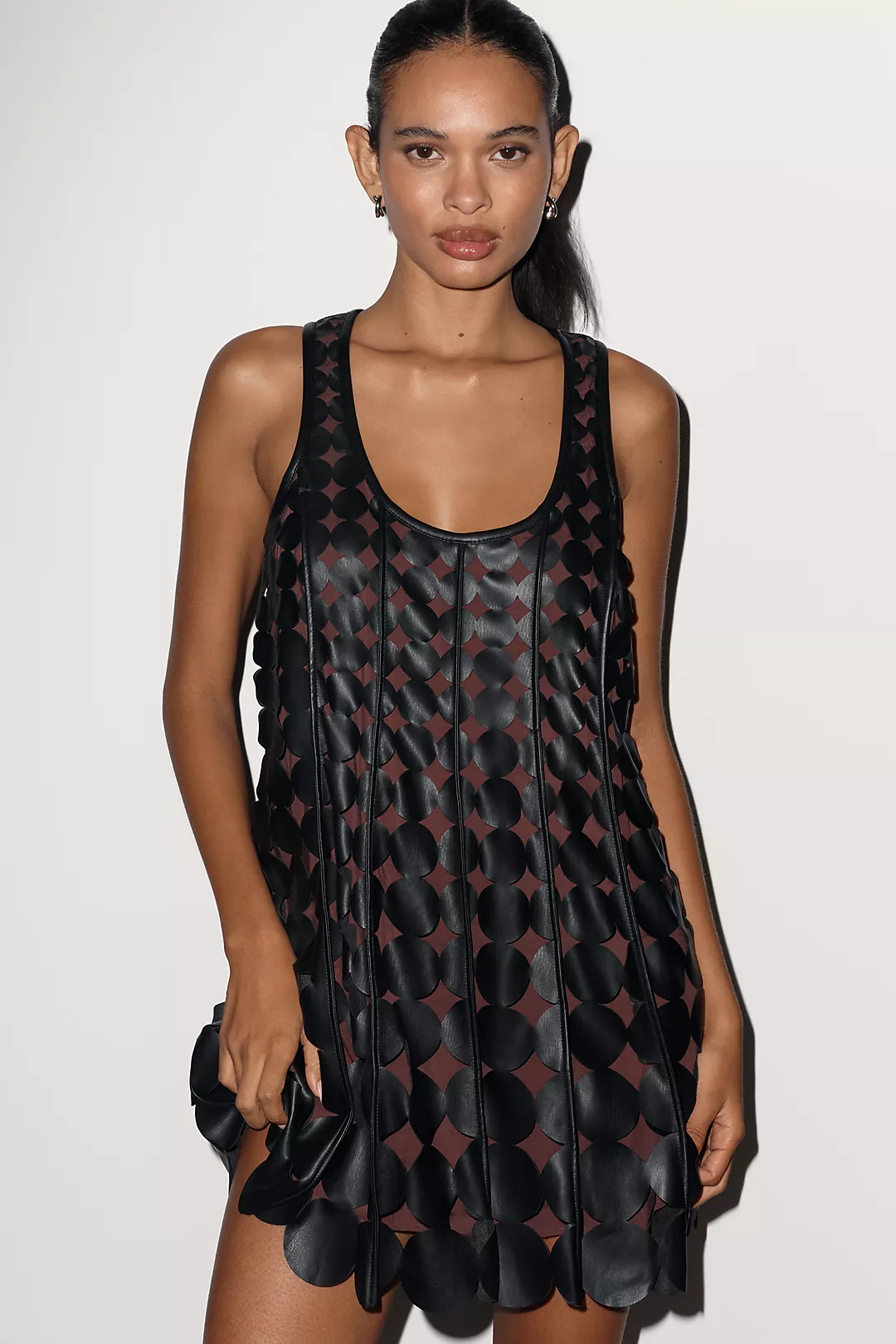 Maeve Faux-Leather Sleeveless Swing Dress