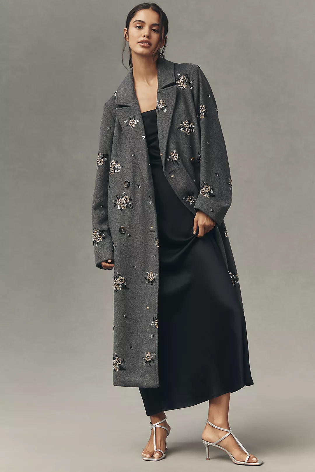By Anthropologie Embellished Wool Blend Coat
