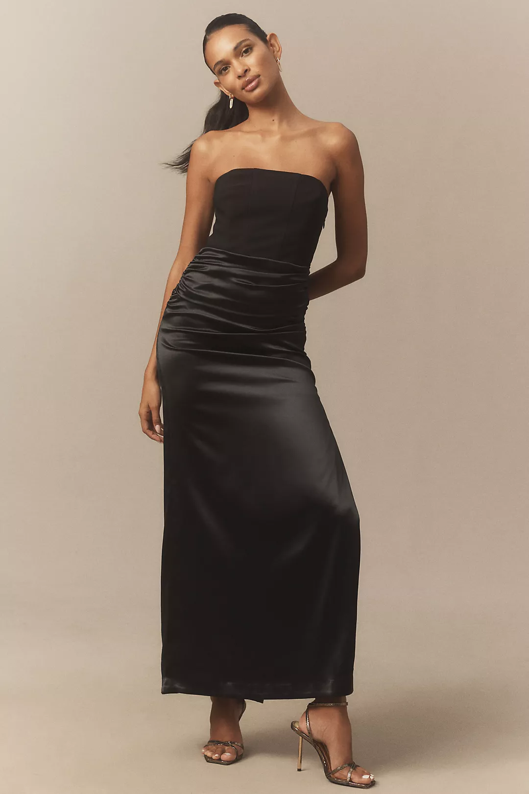 BHLDN Anastasia Strapless Satin Crepe Combo Maxi Dress