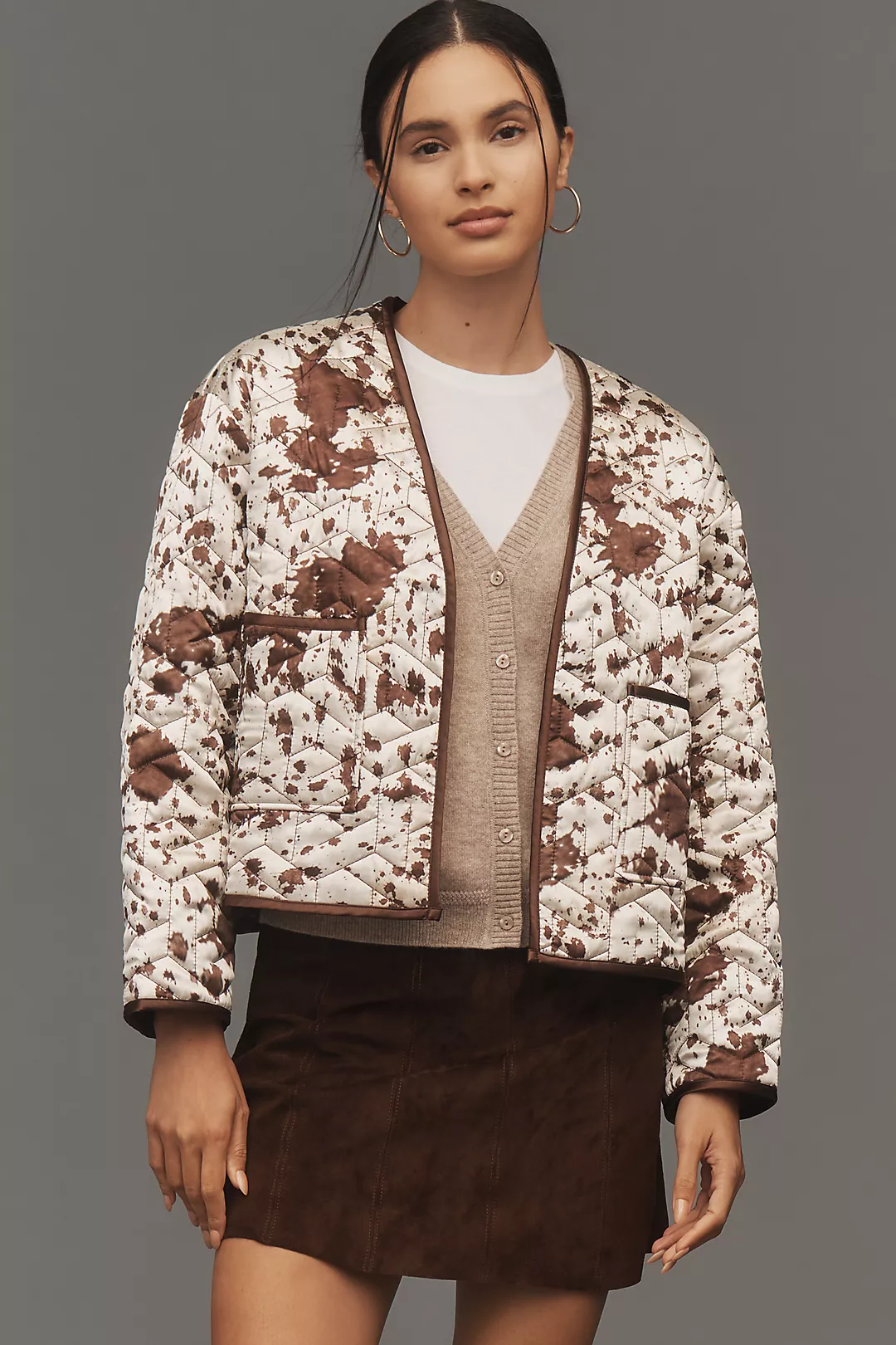Maeve Cow Print Quilted Jacket
