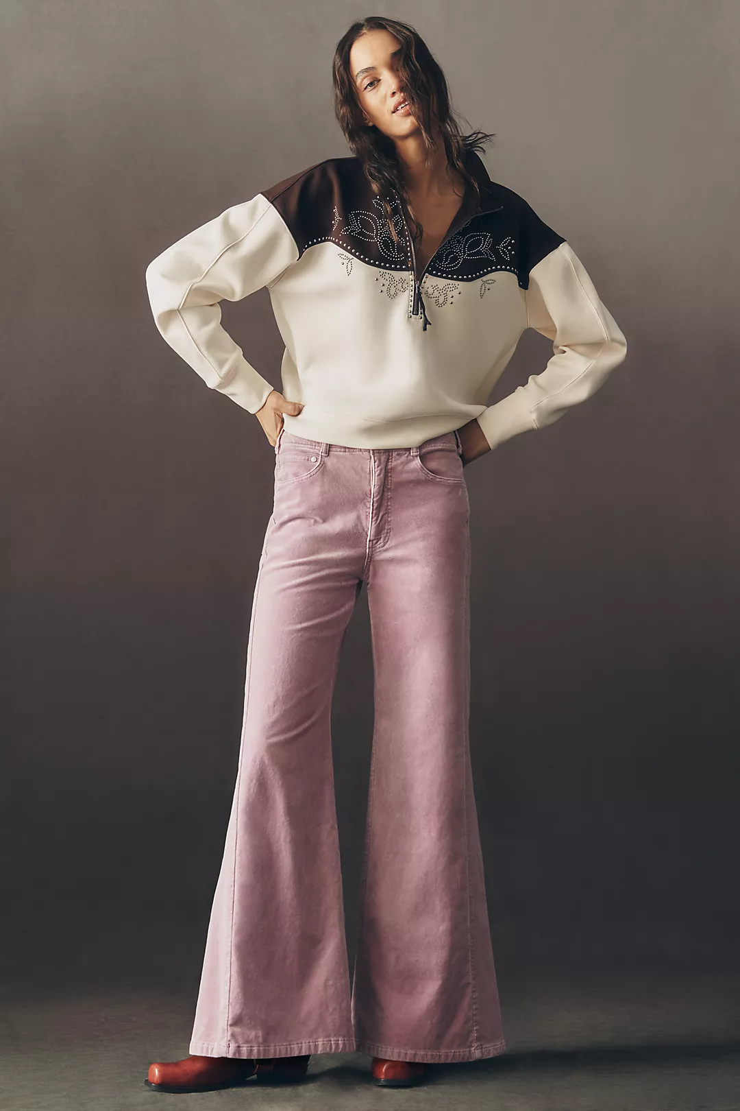 The Adi Velvet High-Rise Flare Jeans by Pilcro