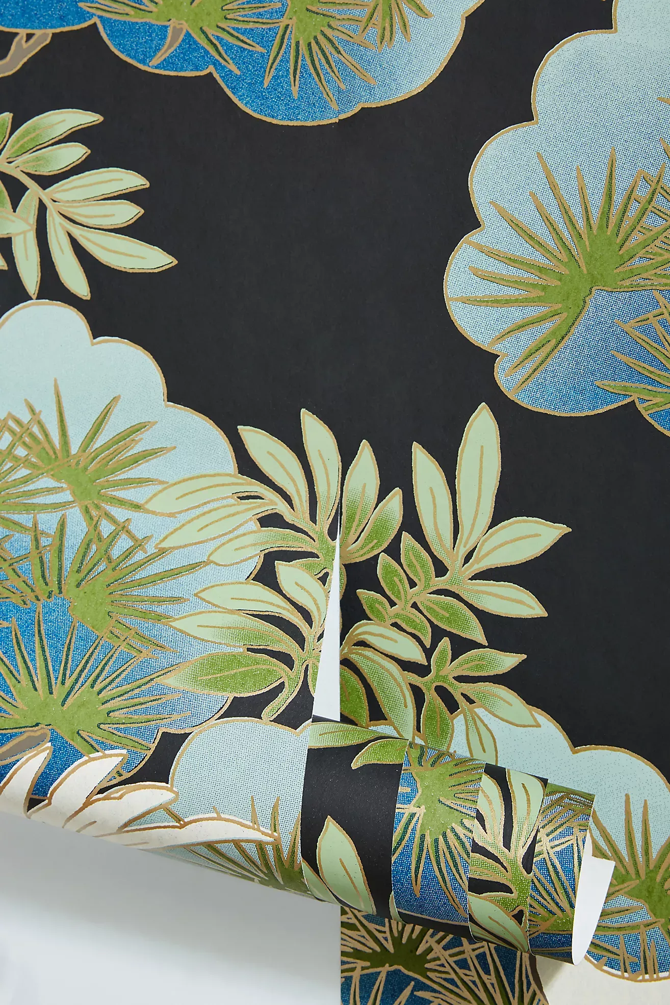 Sprig and Heron Black Floral Wallpaper