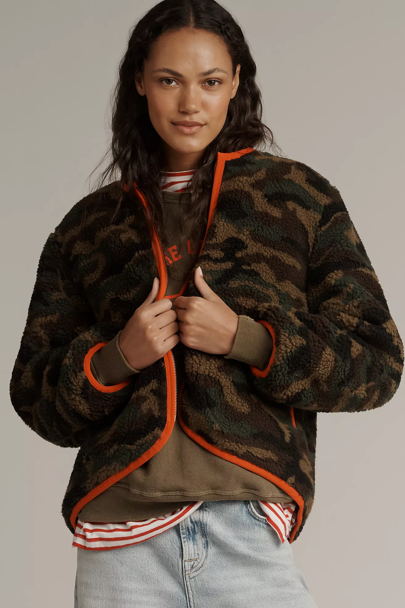 THE GREAT. Reversible Plush Bomber Jacket