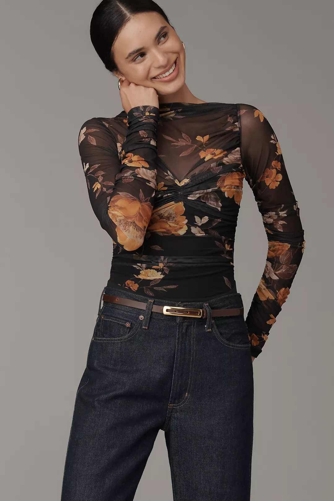 Bardot Althea Long-Sleeve Mesh Bodysuit