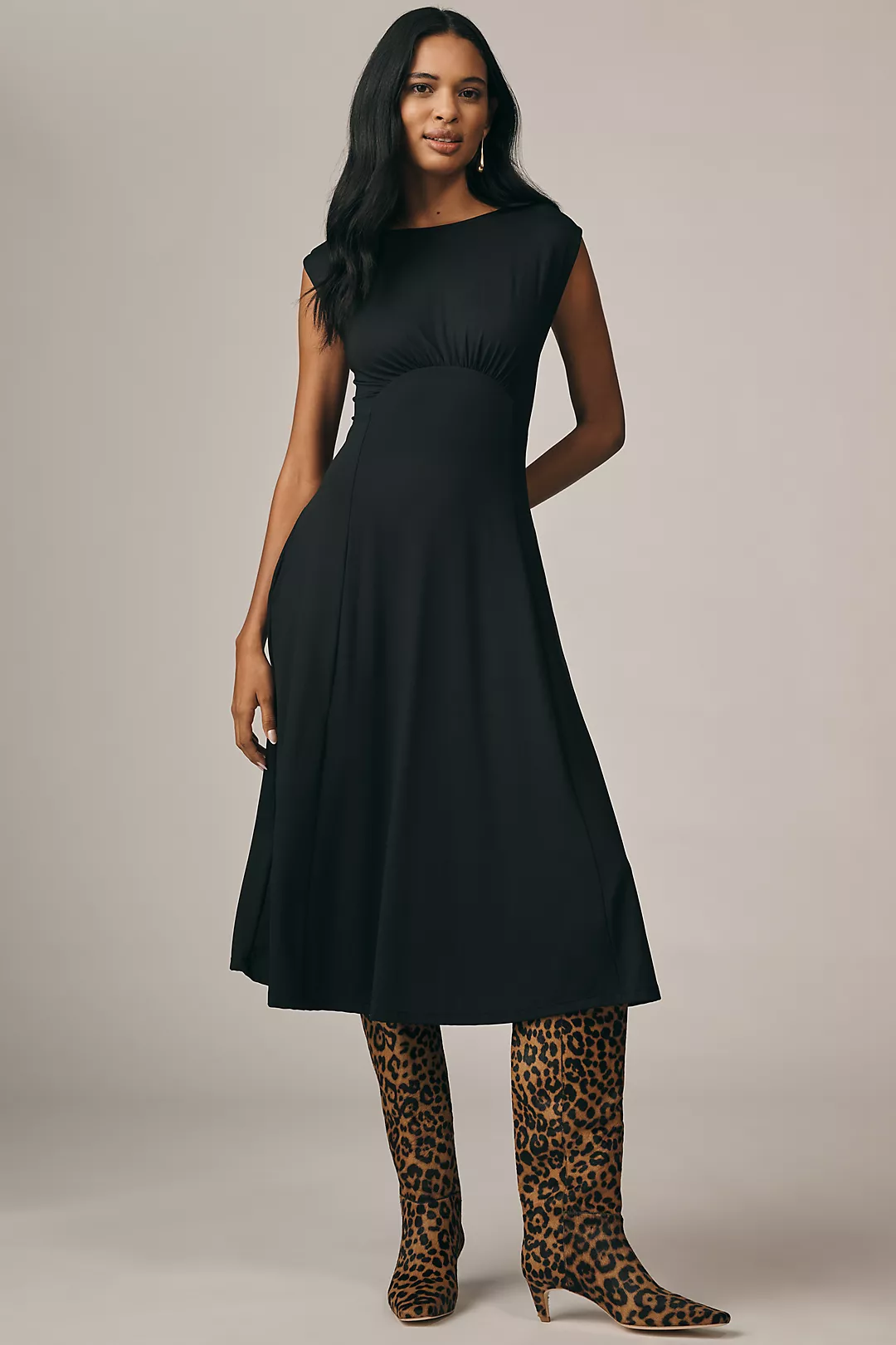 Maeve Sleeveless Ruched Babydoll Midi Dress