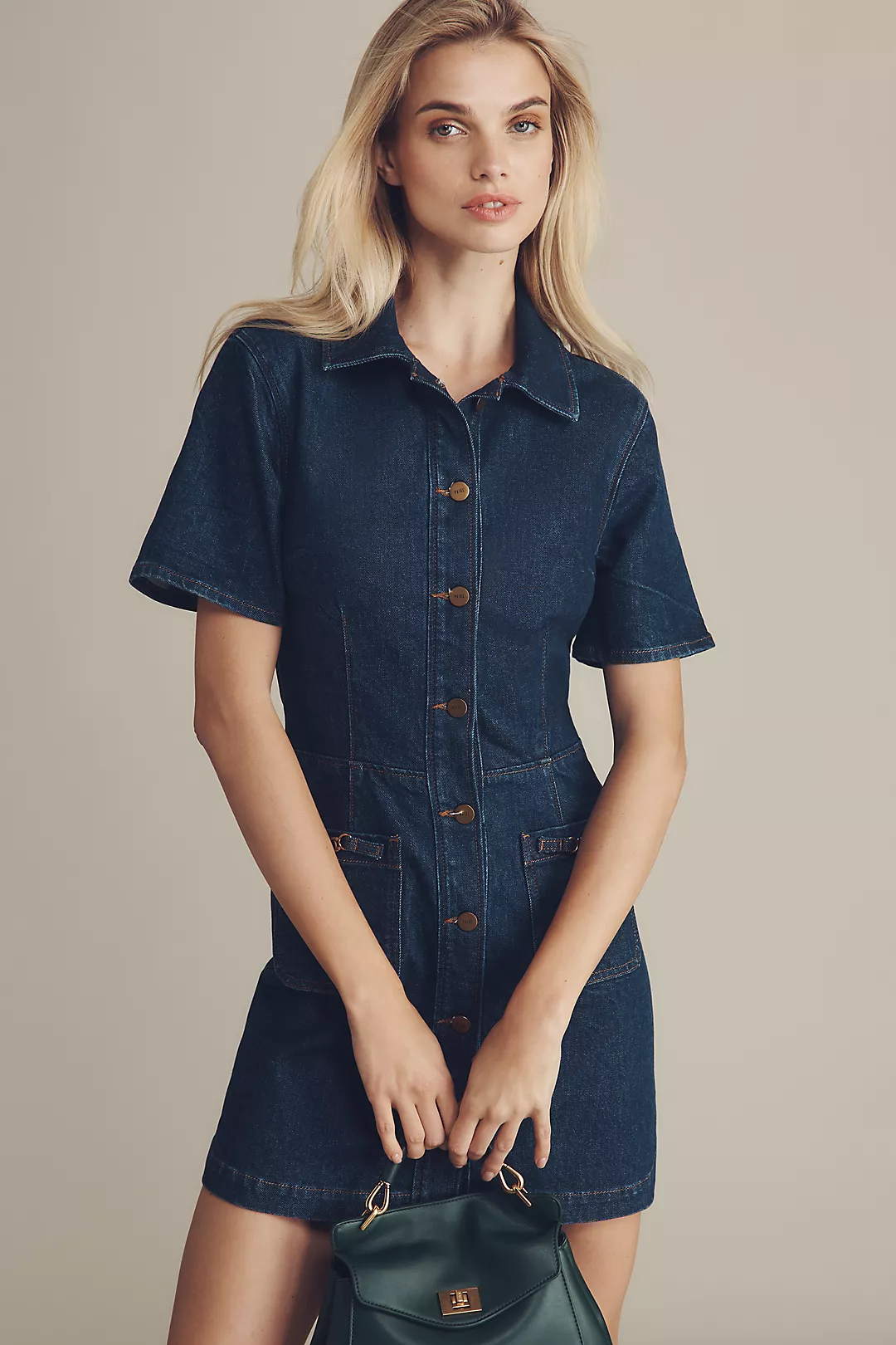 PAIGE Clementine Short-Sleeve Denim Mini Dress