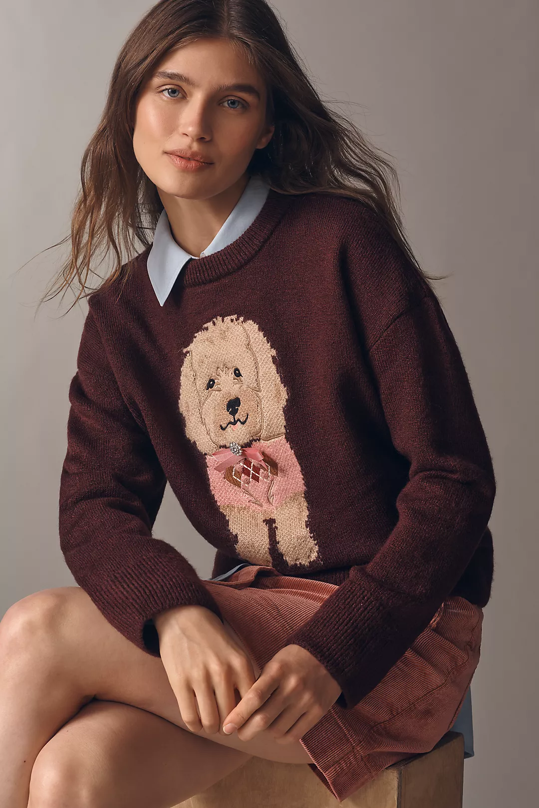 Maeve Crew-Neck Dog Icon Pullover Sweater