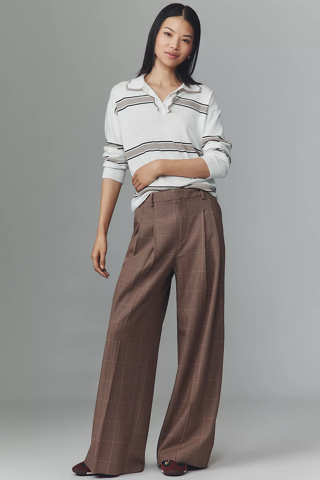 The Avery Plaid Wide-Leg Trousers by Maeve