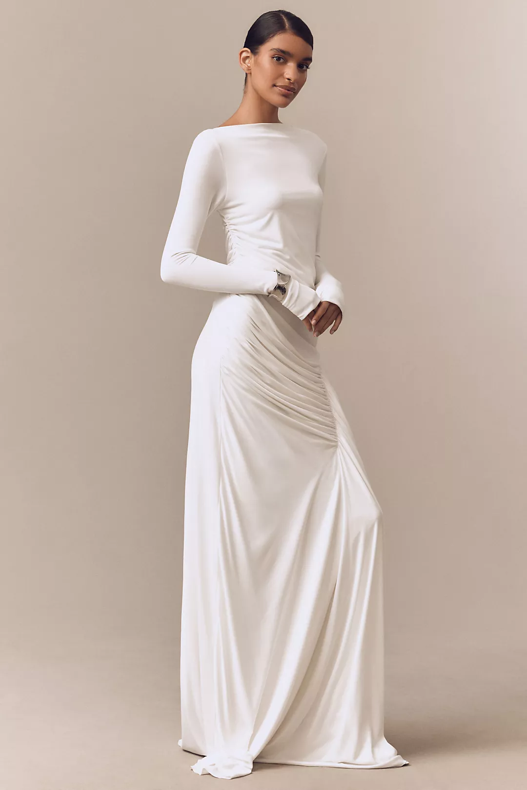 MISHA Glacier Long-Sleeve Ruched Maxi Dress